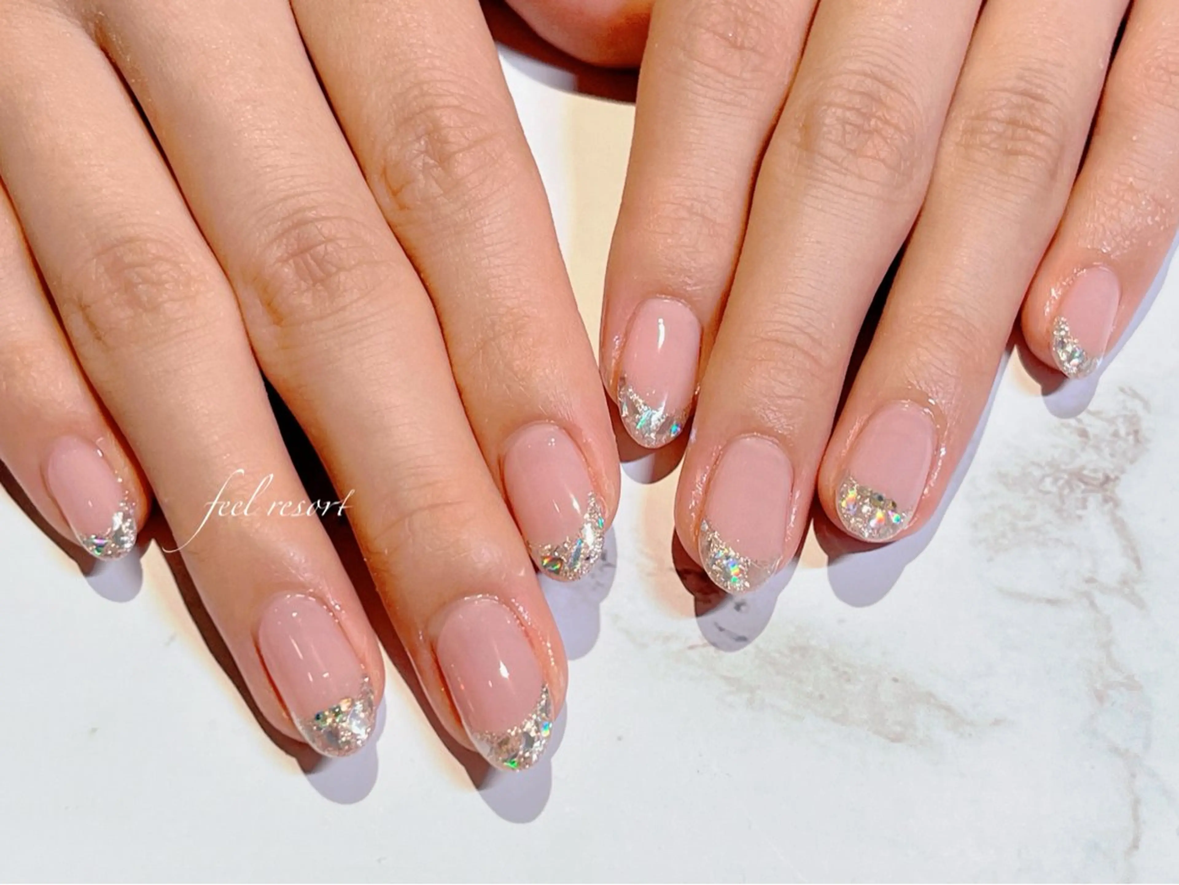 ネイル 長さ出し フットネイル フレンチネイル ジェルネイル ガラスフレンチ ハンドネイル Lien（リアン） 銀座駅6分のネイルデザイン