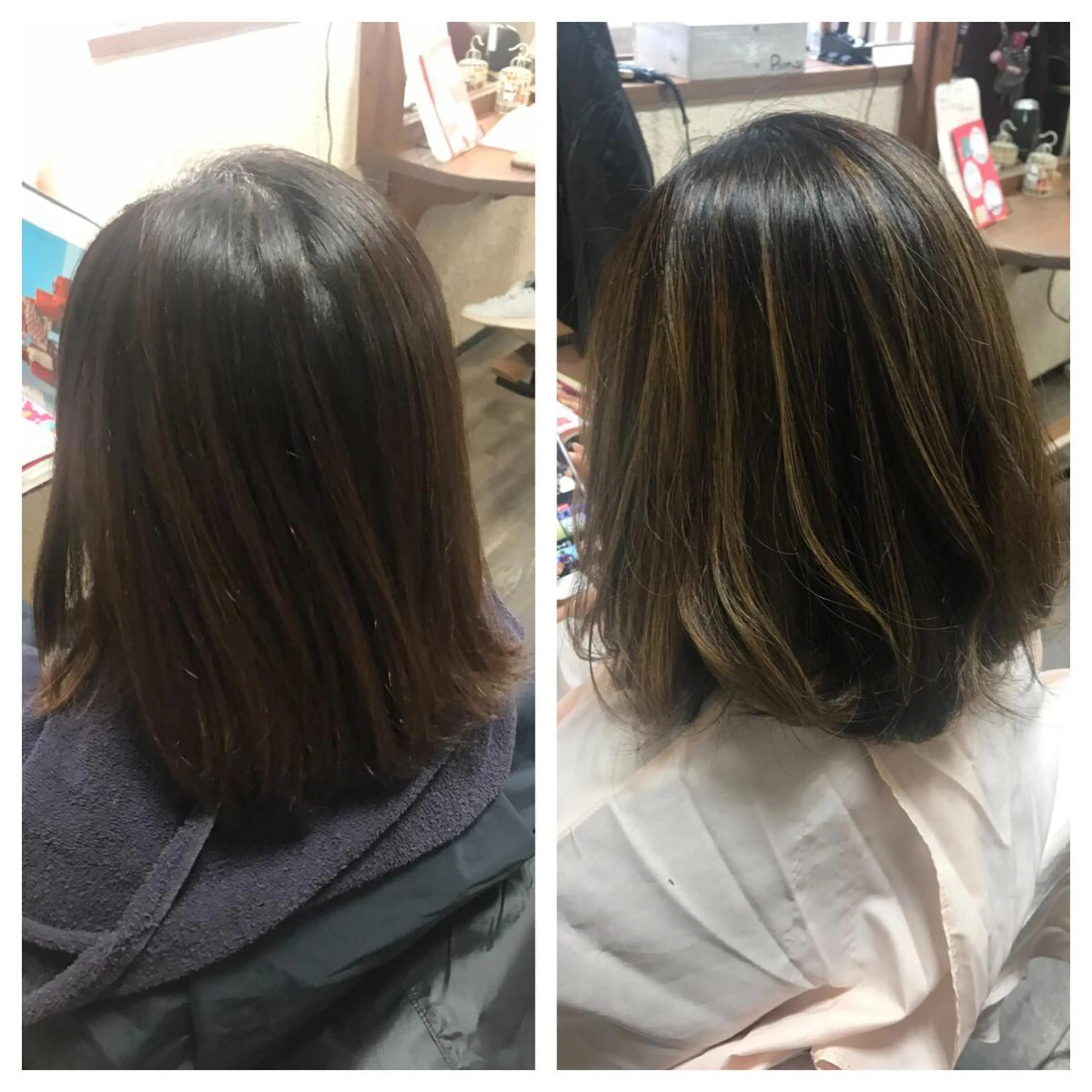 ミディアム ハイライト 磧本 祐里恵のヘアスタイル