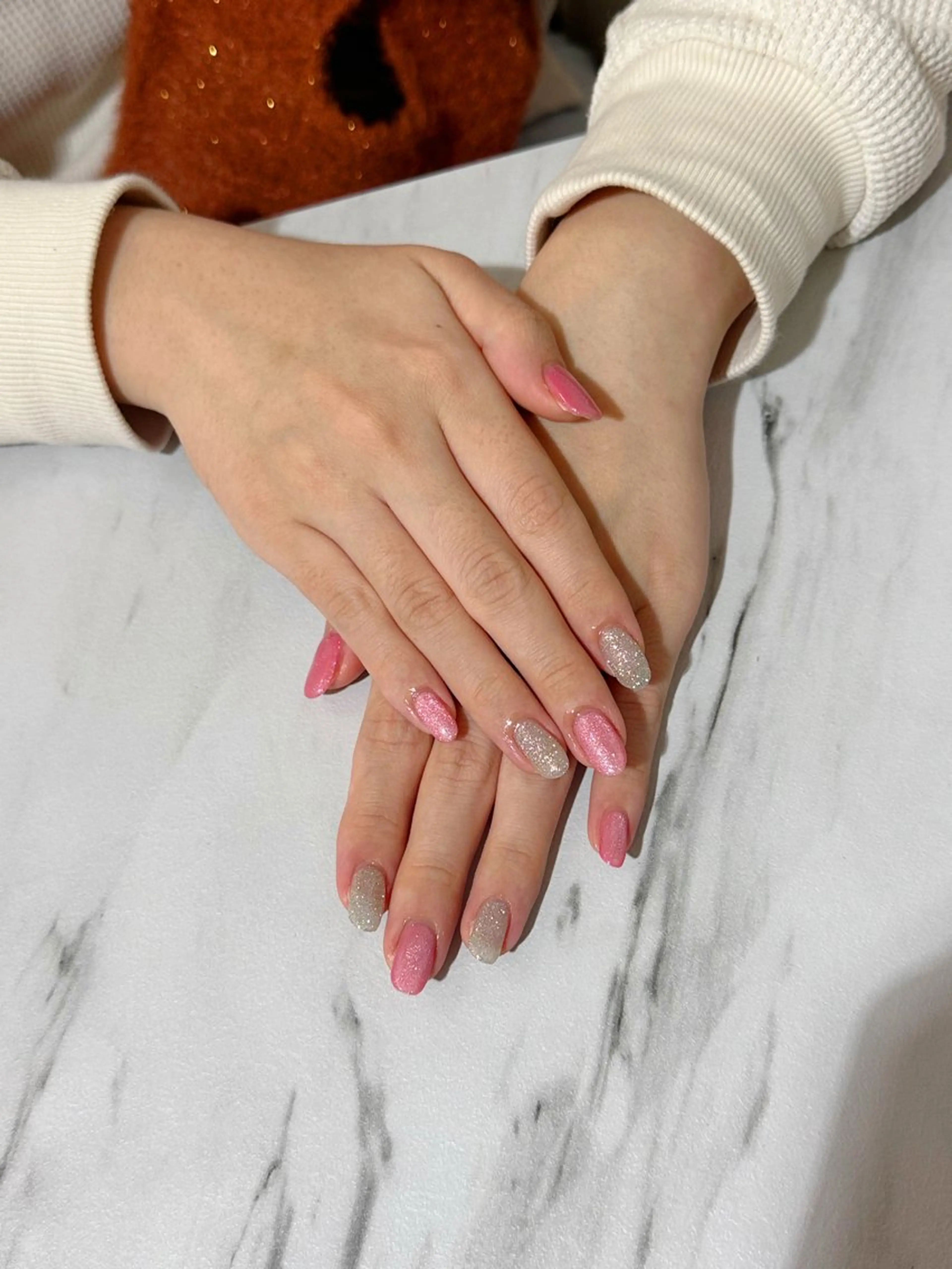 ネイル フラッシュネイル マグネットネイル ピンク シルバー ハンドネイル NAIL SALON LUEURのネイルデザイン