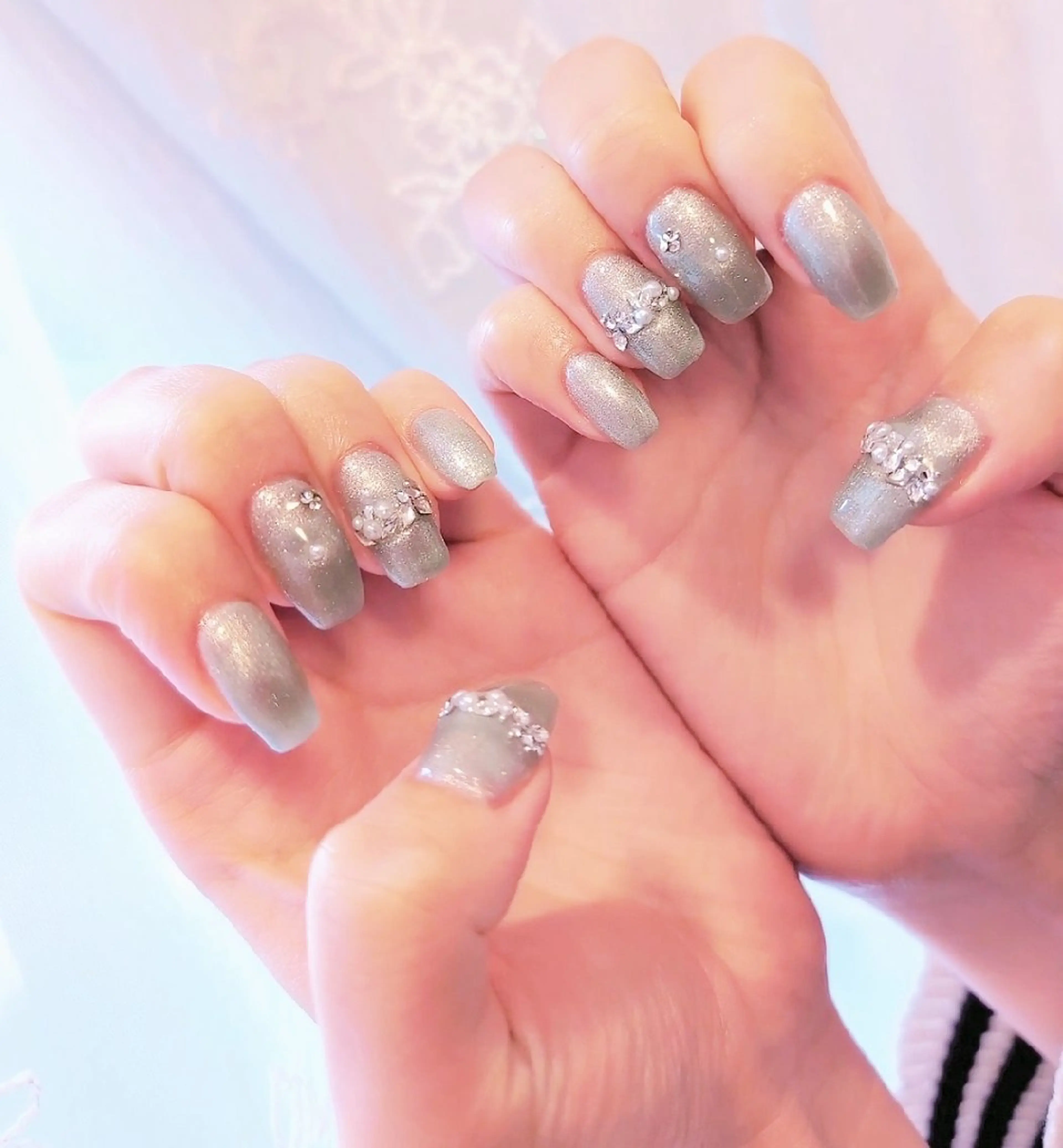 ネイル 長さ出し ジェルネイル 韓国ネイル マグネットネイル ニュアンスネイル ハンドネイル I LOVE ME  NAIL.｡.:*♡のネイルデザイン