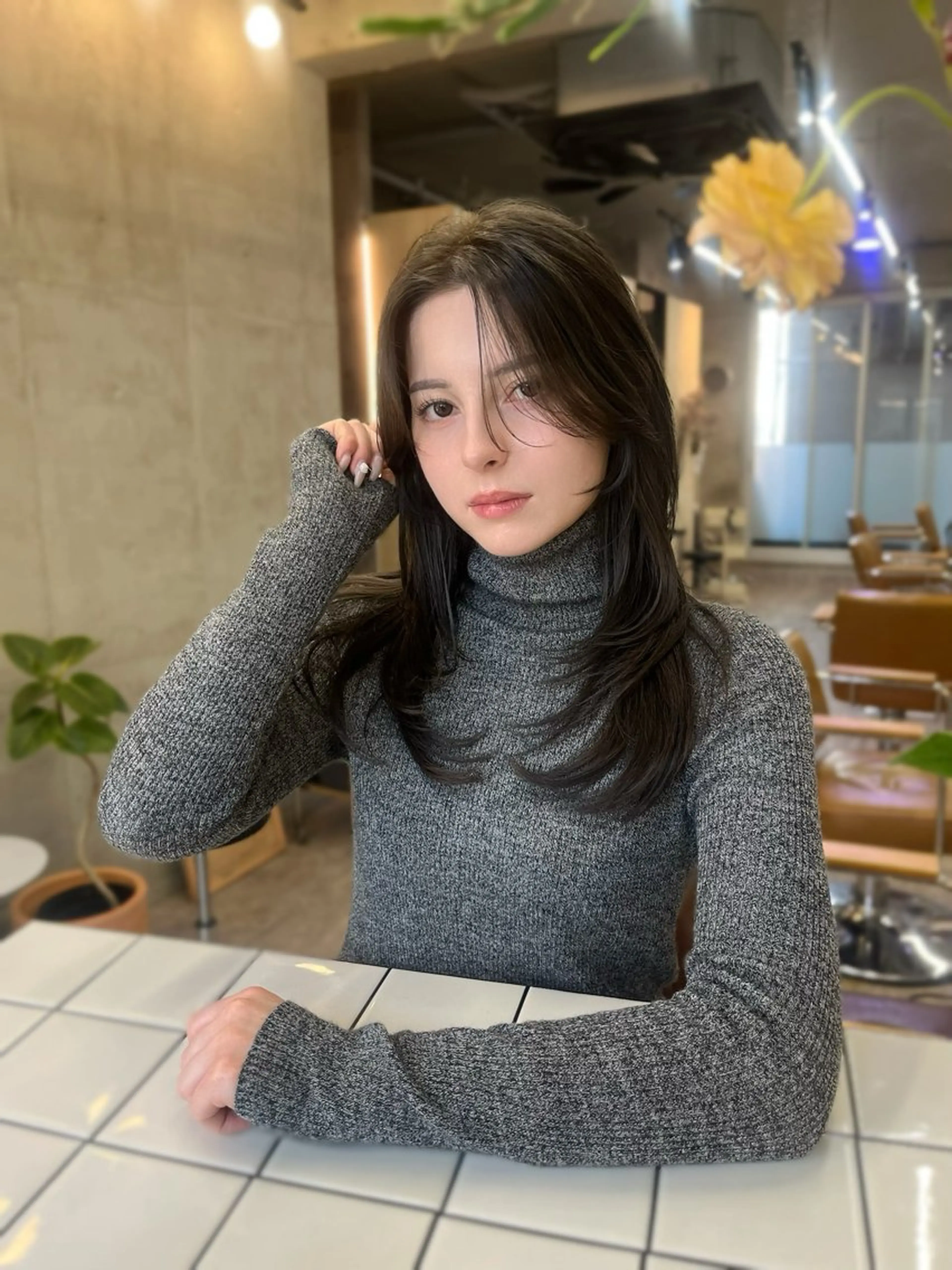 セミロング カラー 顔周りカット 韓国風ヘア 似合わせカット ヘアカラー SALT WATER所属・🫐 𝐌𝐚𝐨 🫐似合わせcutのヘアスタイル