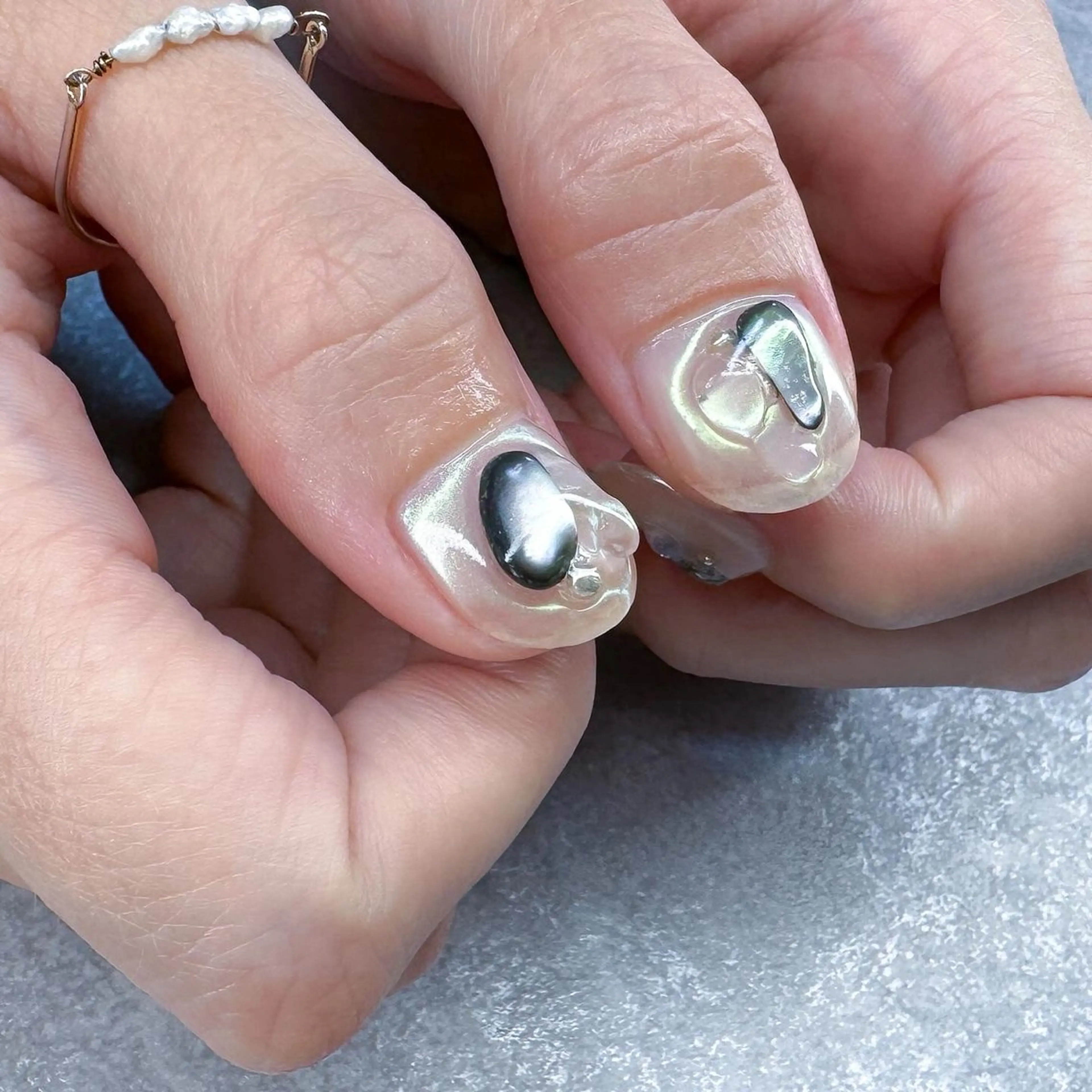 ネイル オーロラネイル クリアネイル ミラーネイル ニュアンスネイル 夏ネイル ハンドネイル pointillé .ayaのネイルデザイン