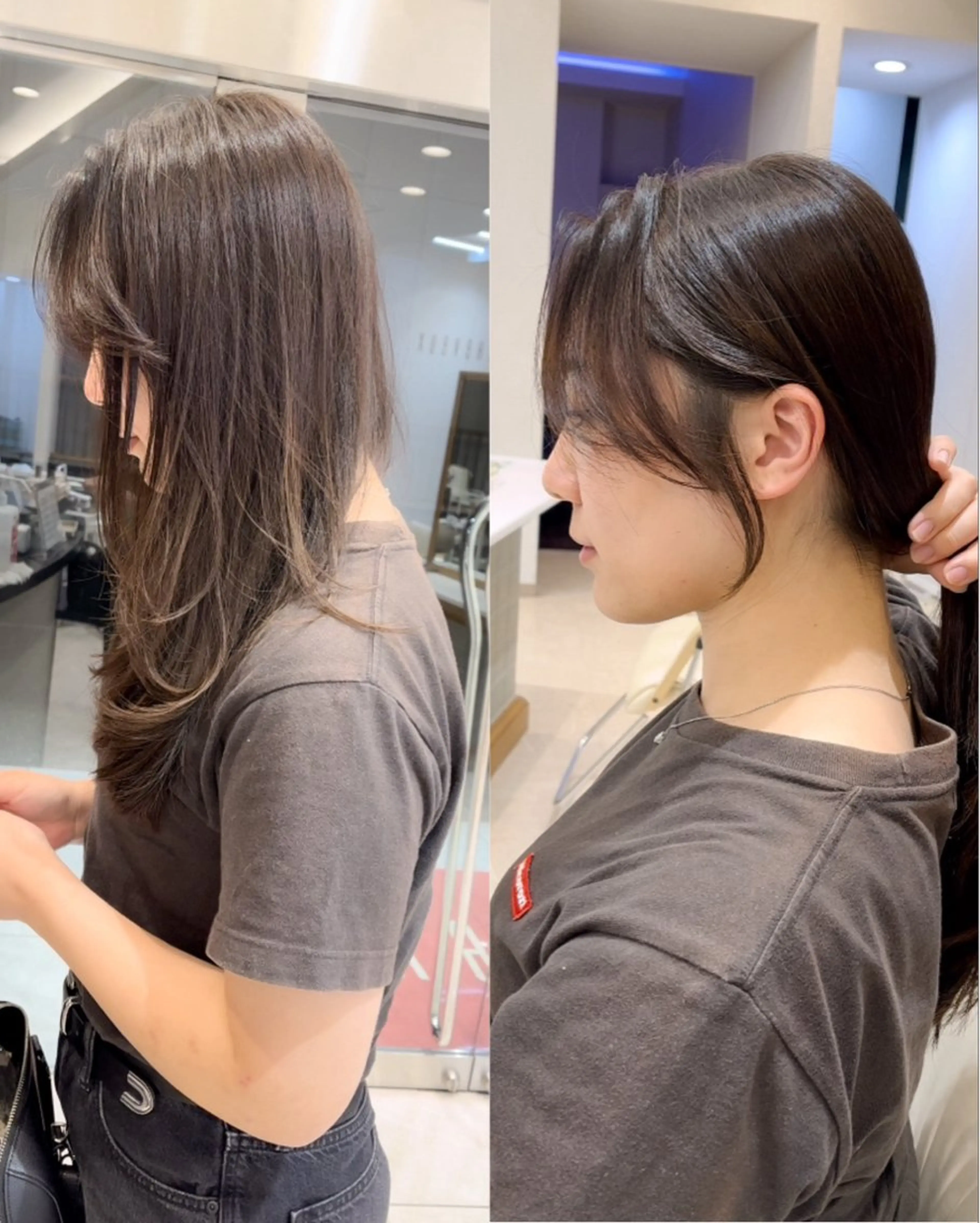 セミロング カラー グレージュ 顔周りカット レイヤーカット ミタニ/髪質改善 /レイヤーカットのヘアスタイル