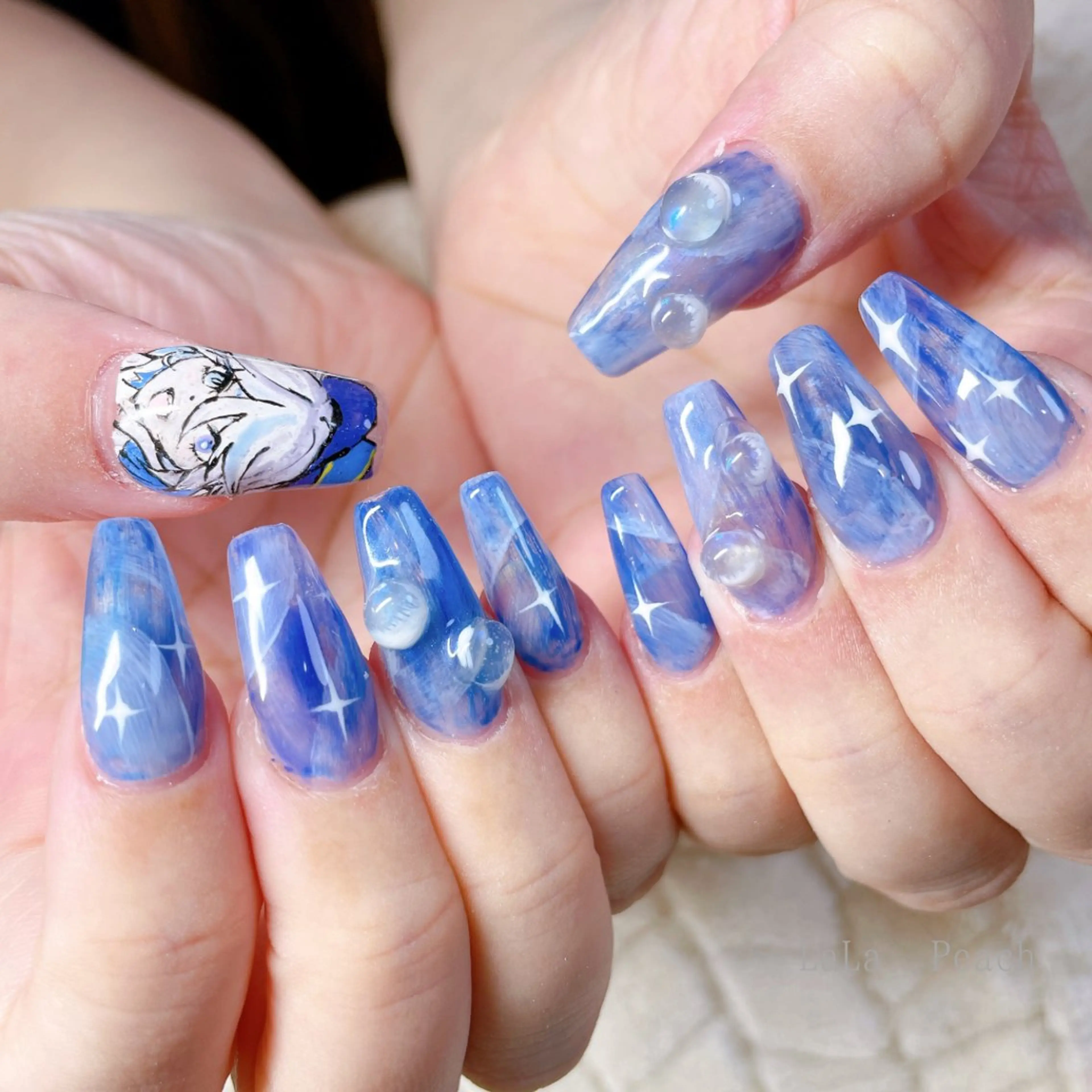 ネイル アートネイル 長さ出し ジェルネイル 氷ネイル・うるうるネイル ハンドネイル LaLa Peach 福岡のマツエク・マツパデザイン