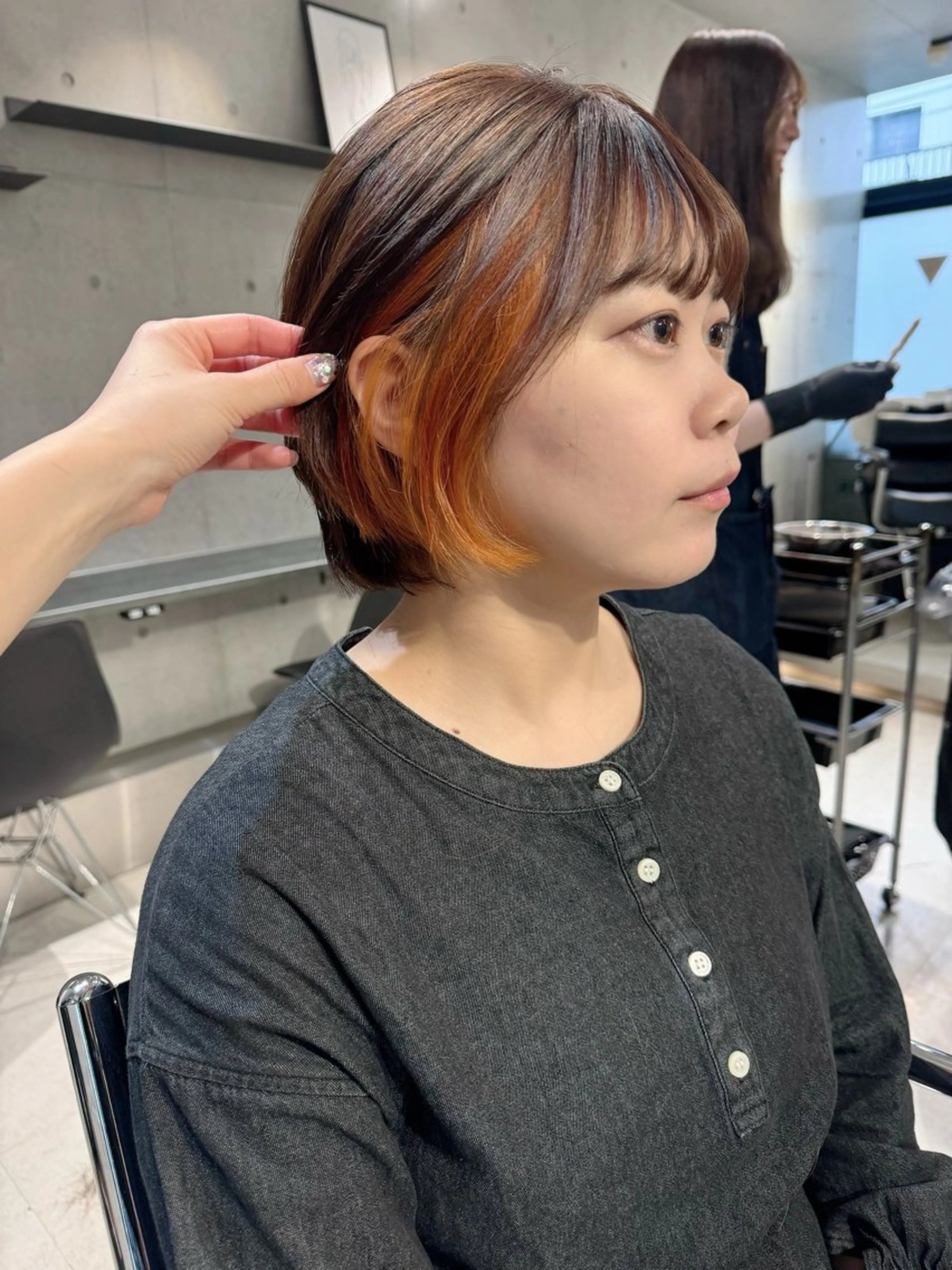 ミディアム カラー パーマ カット ヘアカラー 透明感/オリーブ/ グレージュ/YUKAのヘアスタイル