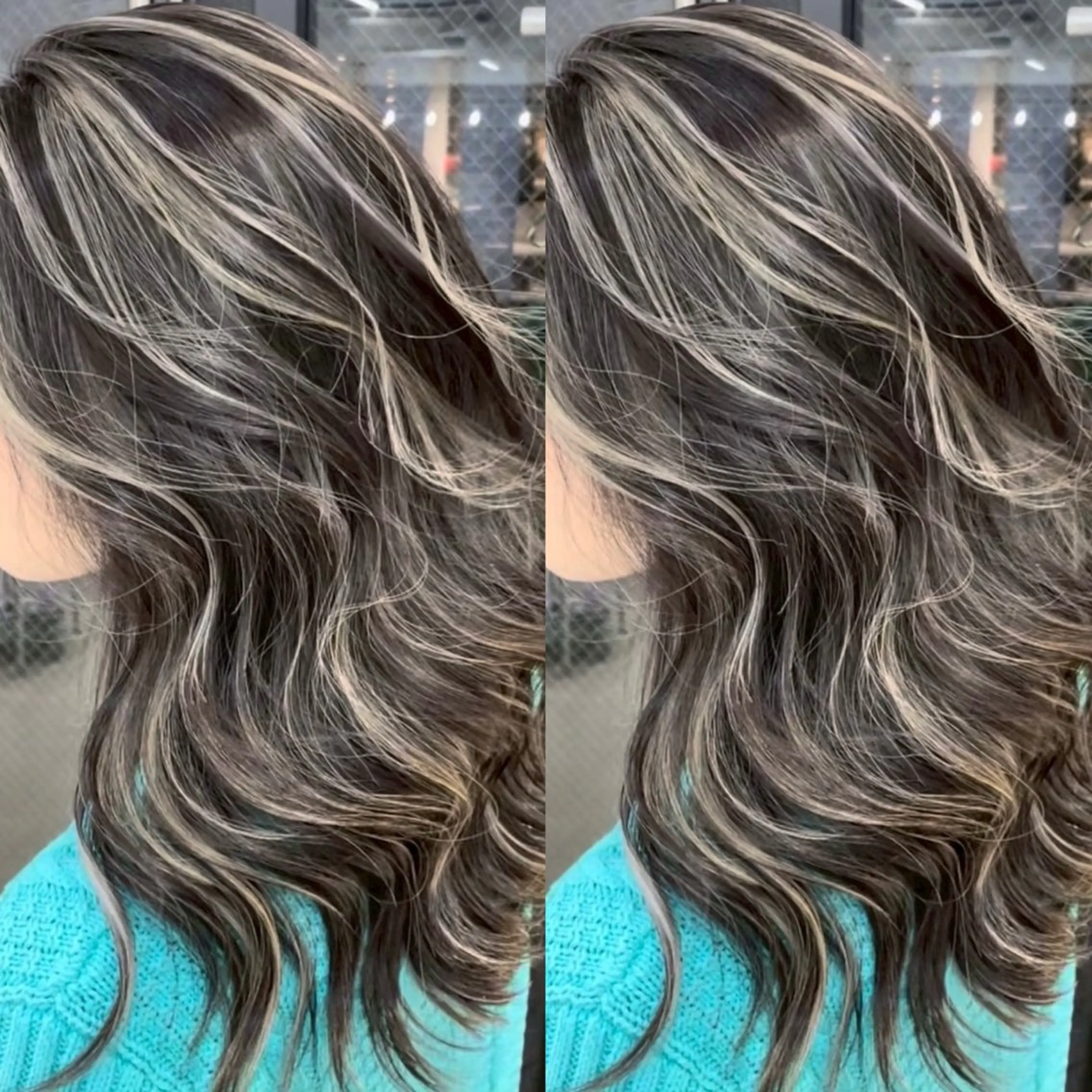 ロング カラー ベージュカラー ブリーチ ケアブリーチ デザインカラー グレージュ ヘアカラー ONYX 表参道所属・表参道/ハイライト 髪質改善ストレートのヘアスタイル