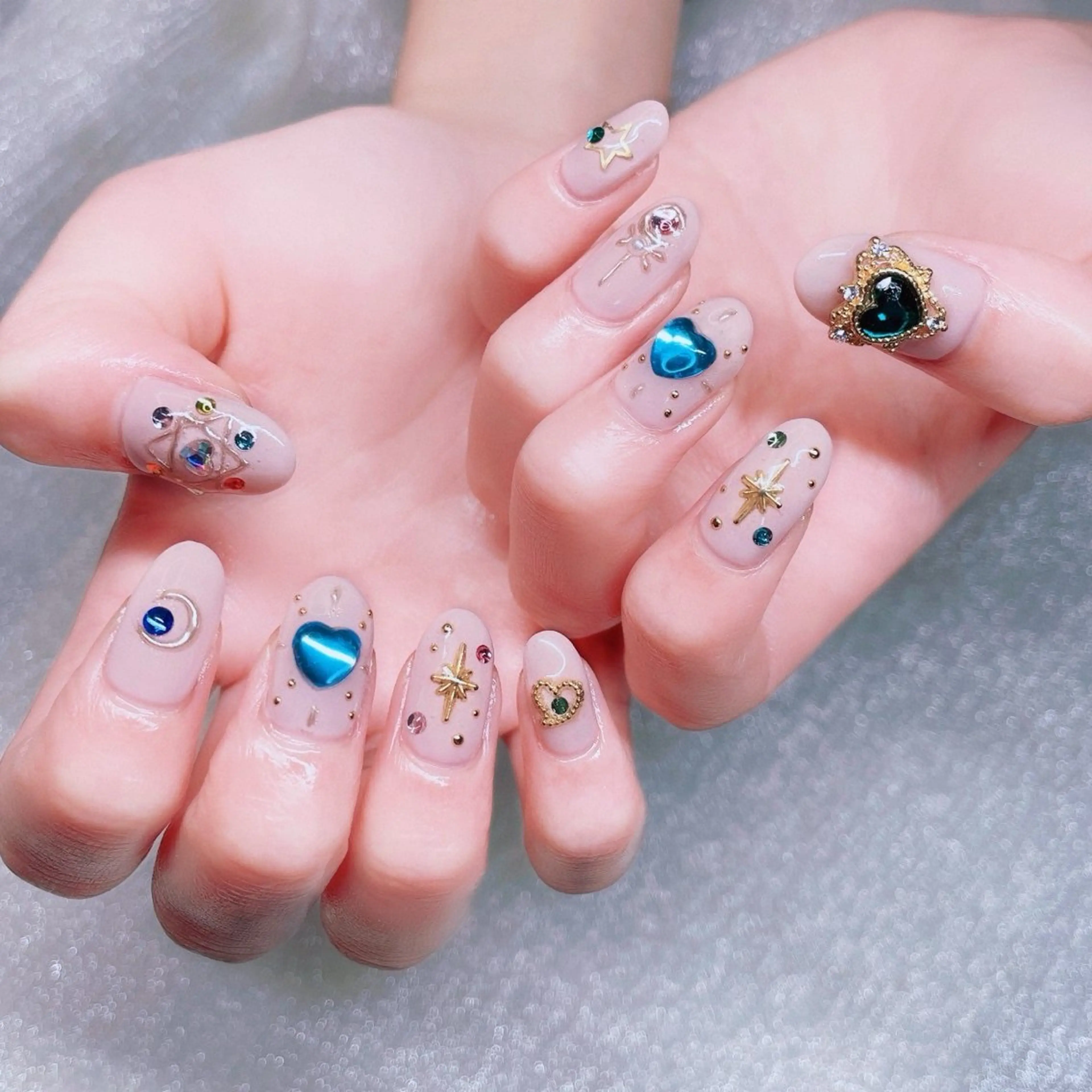 ネイル 長さ出し グリーン ハート ハンドネイル Nailist SUZU所属・Nailist suzuのネイルデザイン