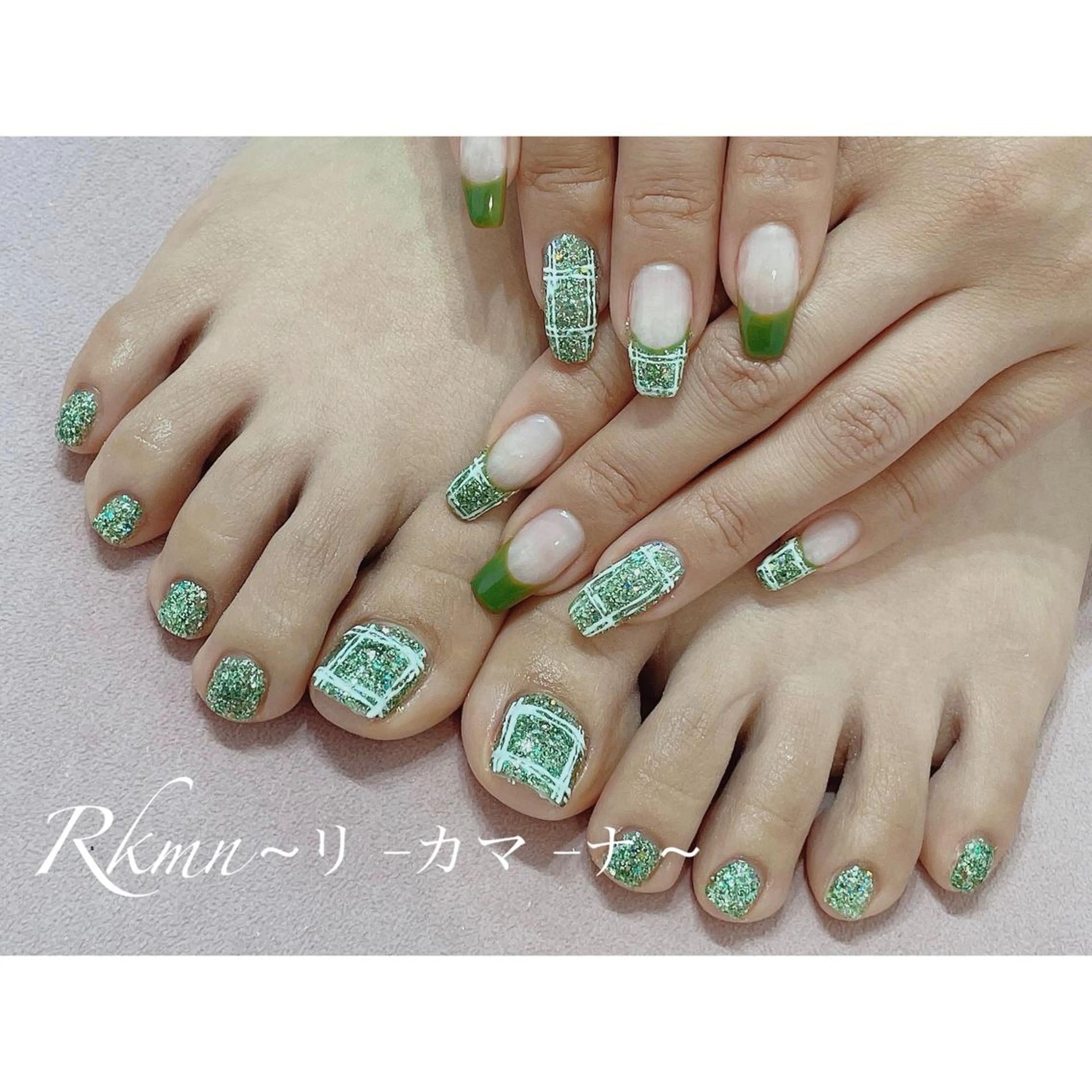 ネイル アートネイル フットネイル おそろいネイル 春ネイル ツイードネイル ハンドネイル フットネイル ハンドケア Rkmn ~リ-カマ-ナ~のネイルデザイン