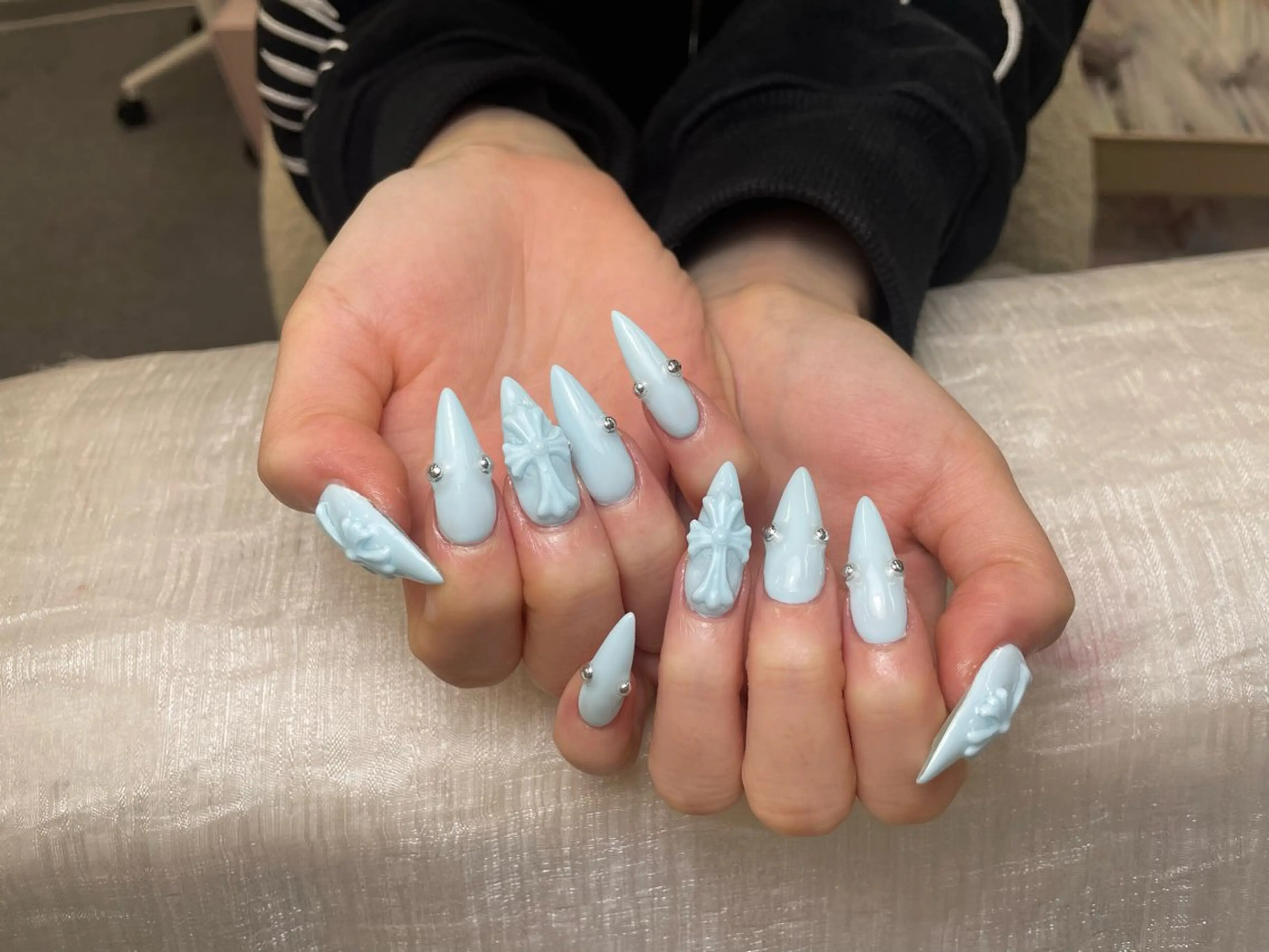 ネイル フレンチネイル ジェルネイル ガーリー 韓国ネイル ロングネイル ハンドネイル ミ チャンのネイルデザイン