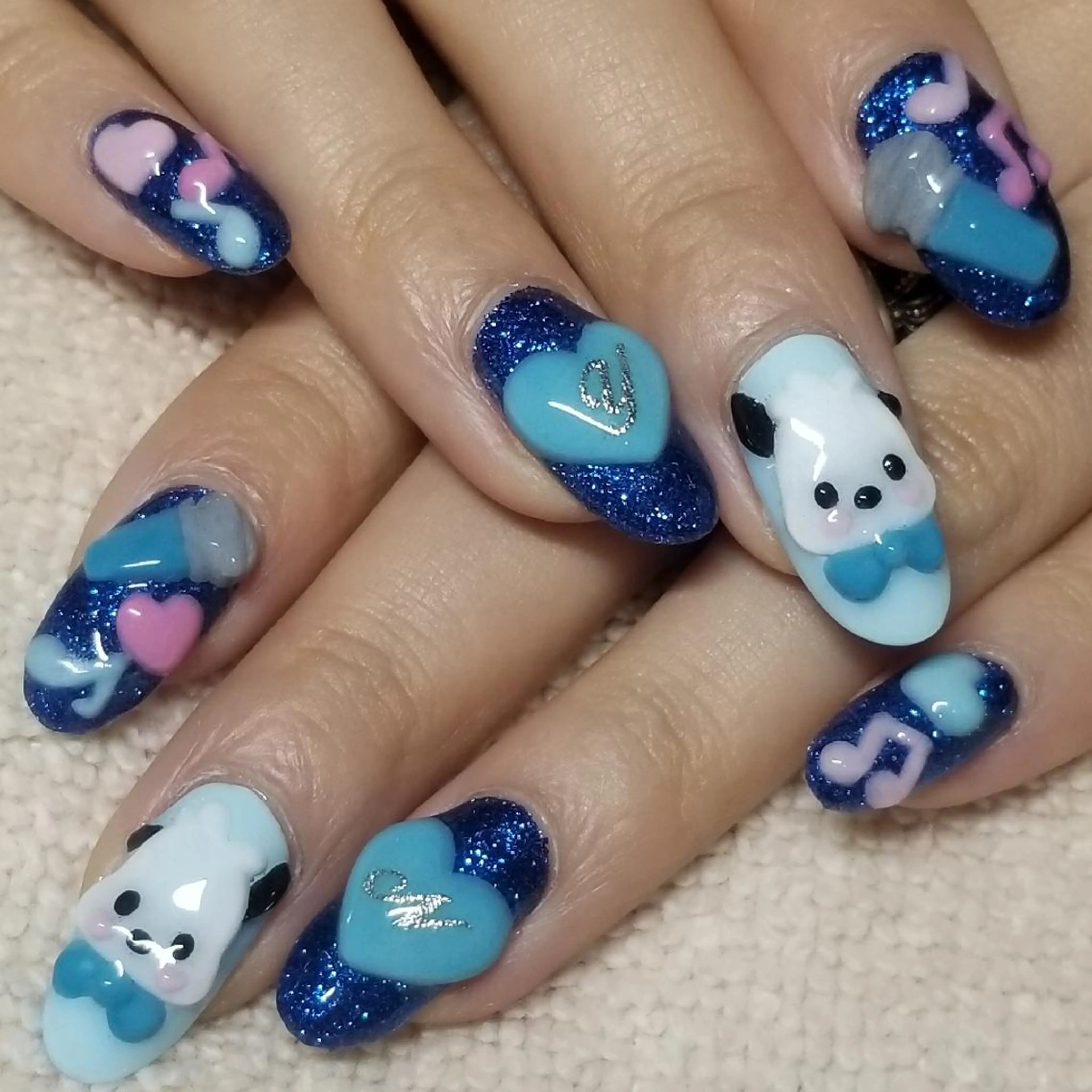 ネイル ブルー ラメ(グリッター) パステルネイル ハンドネイル よしだ ひろきのネイルデザイン