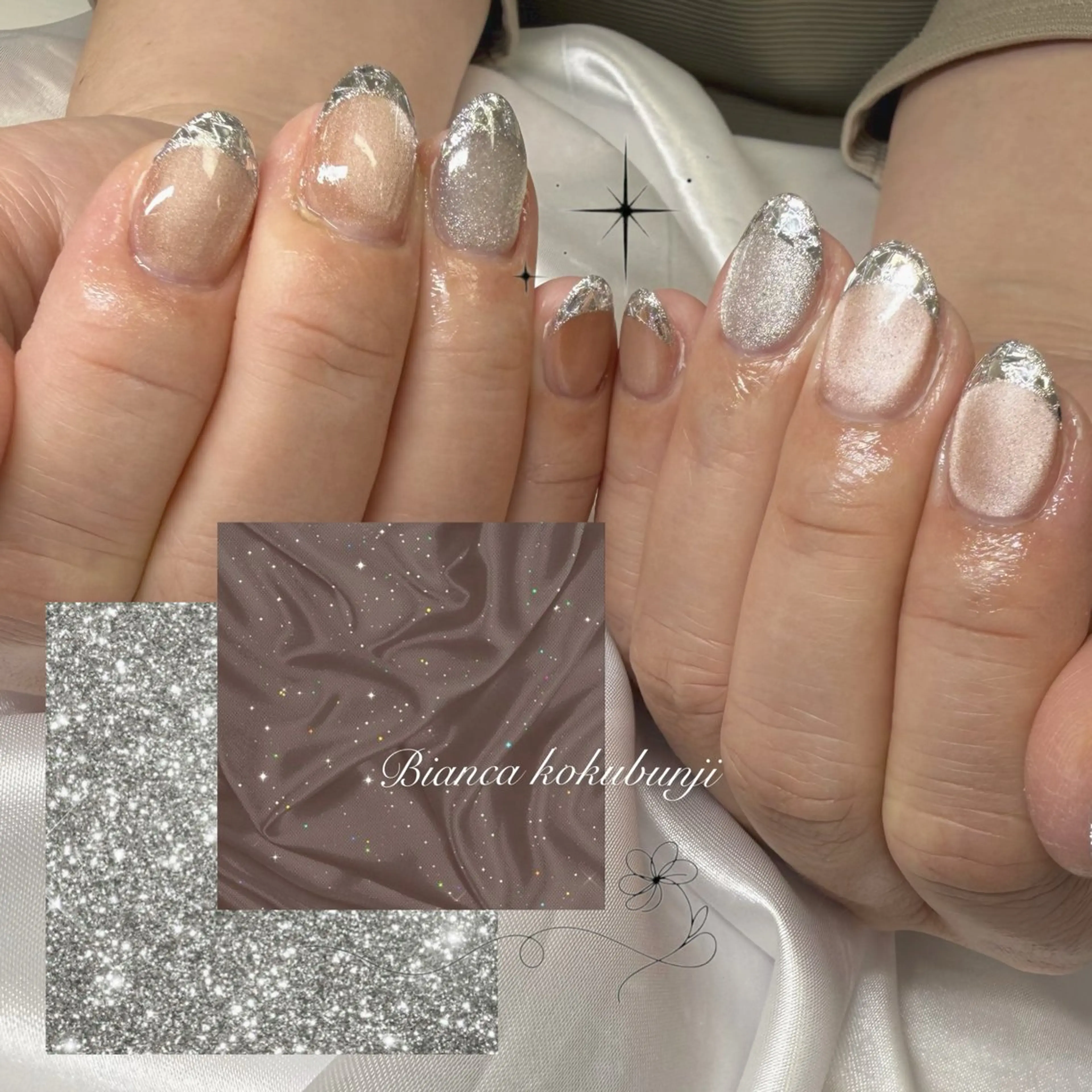 ネイル フレンチネイル ガラスフレンチ 氷ネイル・うるうるネイル キラキラネイル マグネットネイル ハンドネイル Bianca☁国分寺 🤍店長/黒木愛美のネイルデザイン