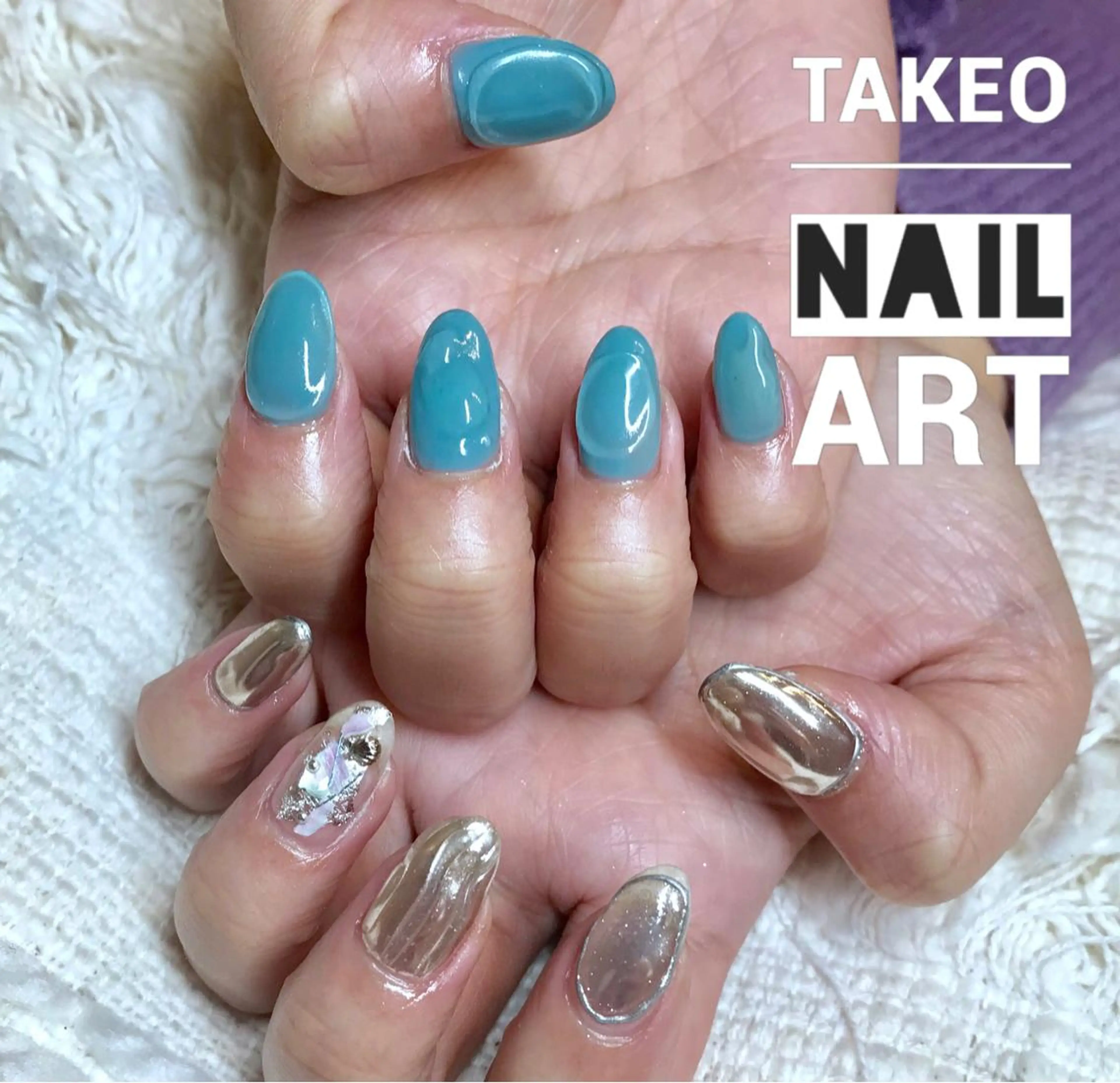 ミディアム ネイル ミラーネイル nail&eye Aoのマツエク・マツパデザイン
