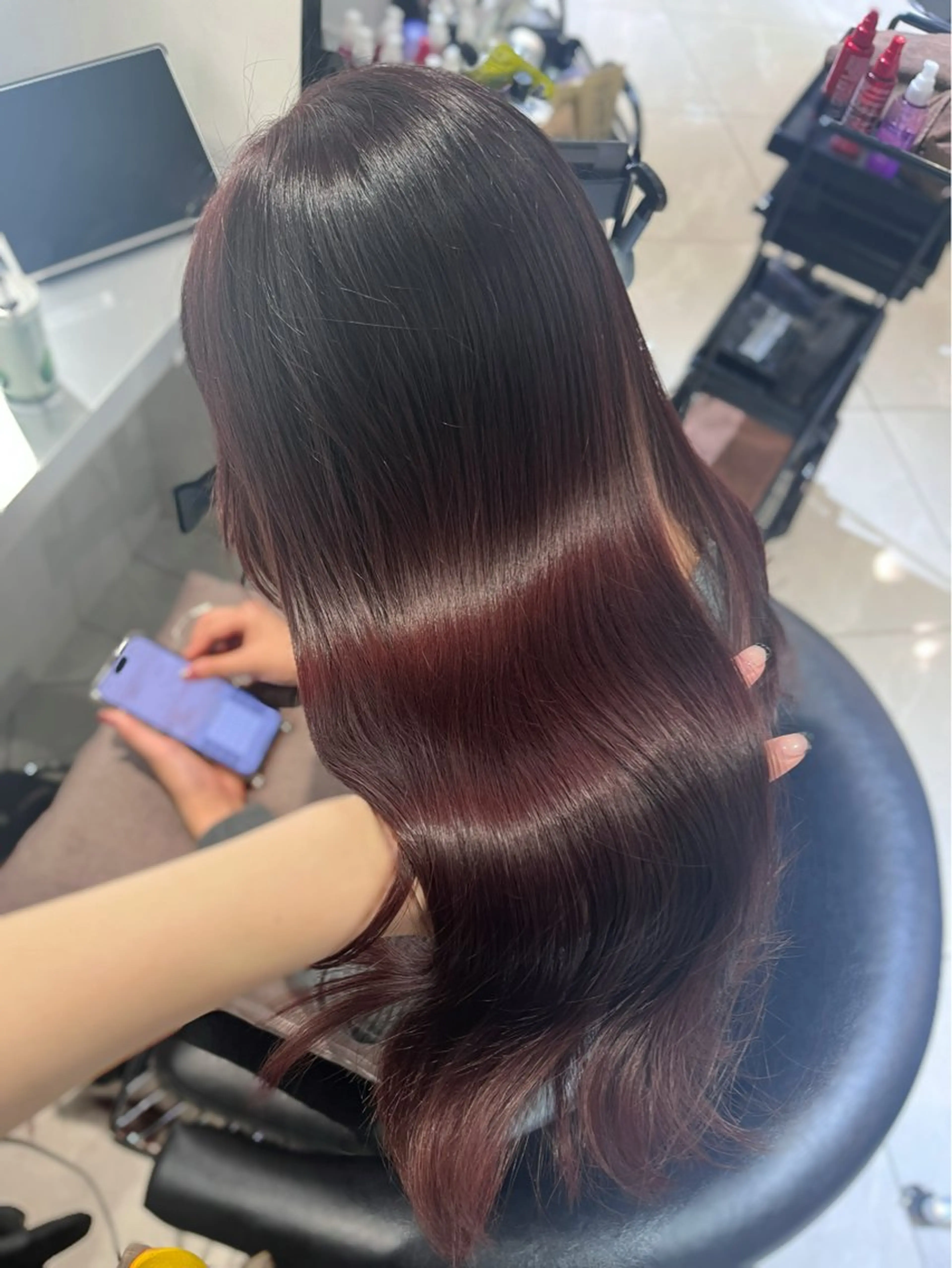 ロング カラー ボルドーカラー カット ヘアカラー トリートメント 韓国レイヤー×モテ髪 /MITSUKI🤍のヘアスタイル