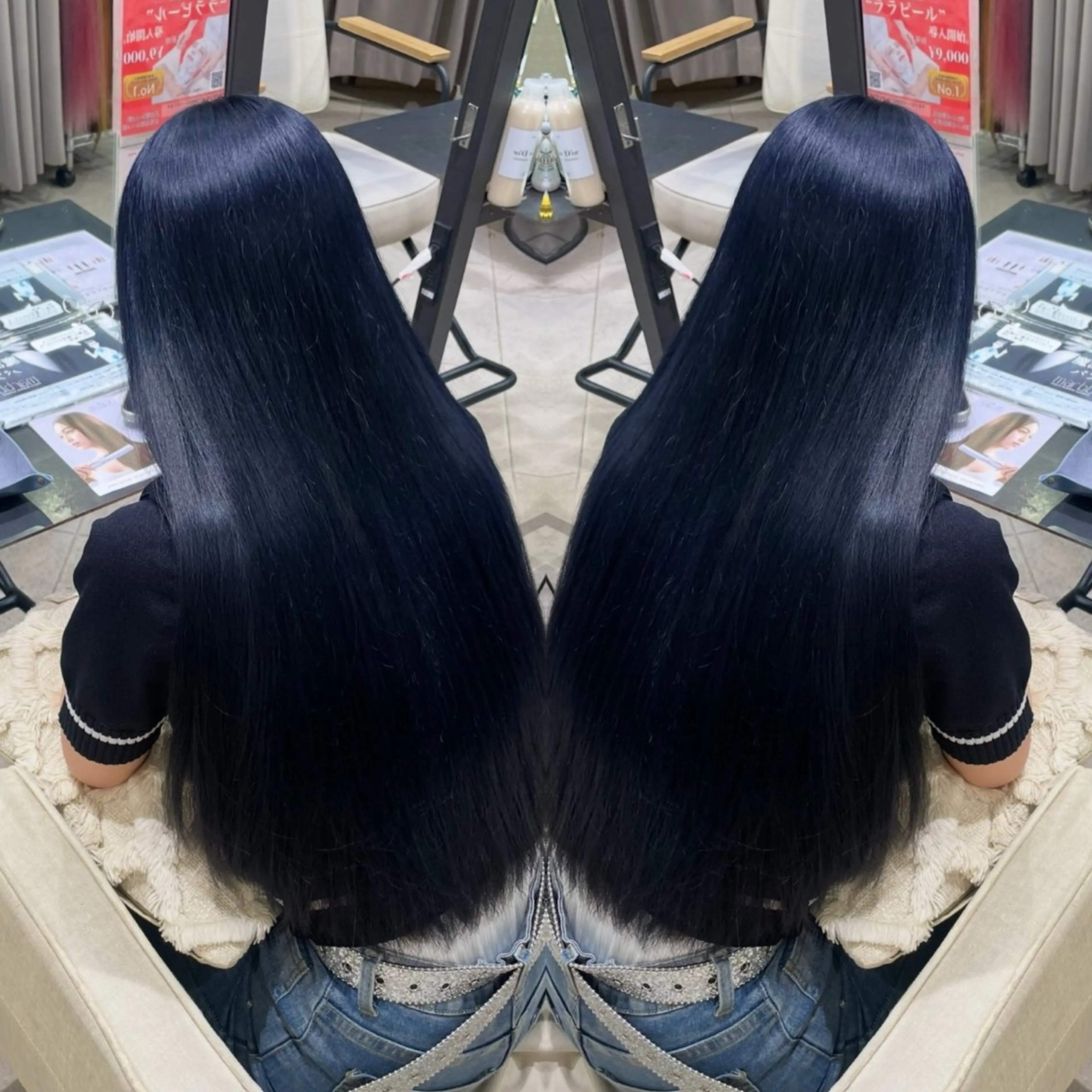 ロング カラー ベージュカラー ブルーカラー ダブルカラー ネイビーカラー ヘアカラー 🦋美髪／エクステ 🦋アベイクミのヘアスタイル