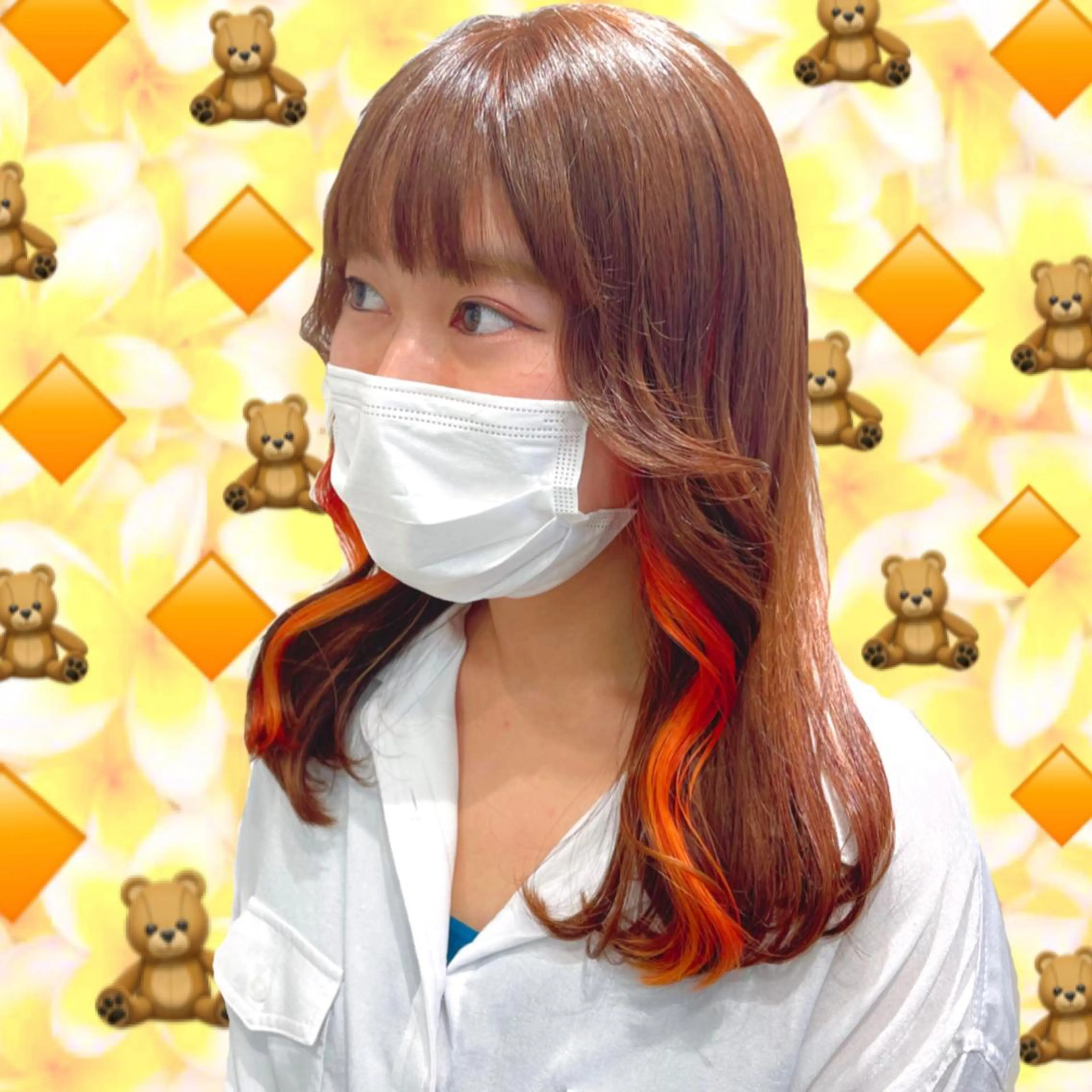 セミロング カラー オレンジ ヘアカラー 🌺ウルフカット職人 新垣渚🐺のヘアスタイル