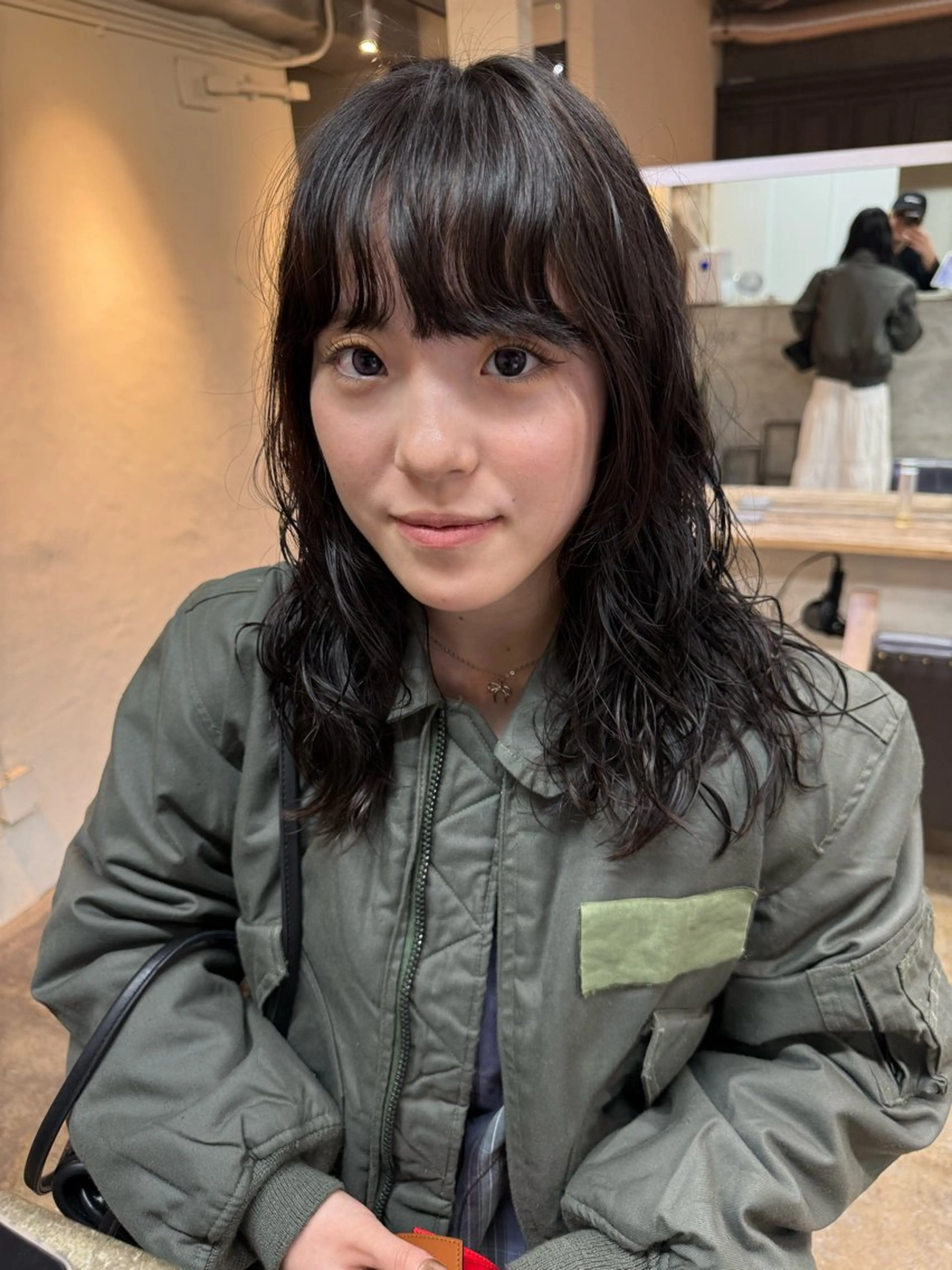 ミディアム パーマ ミディアムパーマ ニュアンスパーマ カット パーマ トリートメント 森貴裕/ベージュ/ パーマ/オリーブのヘアスタイル