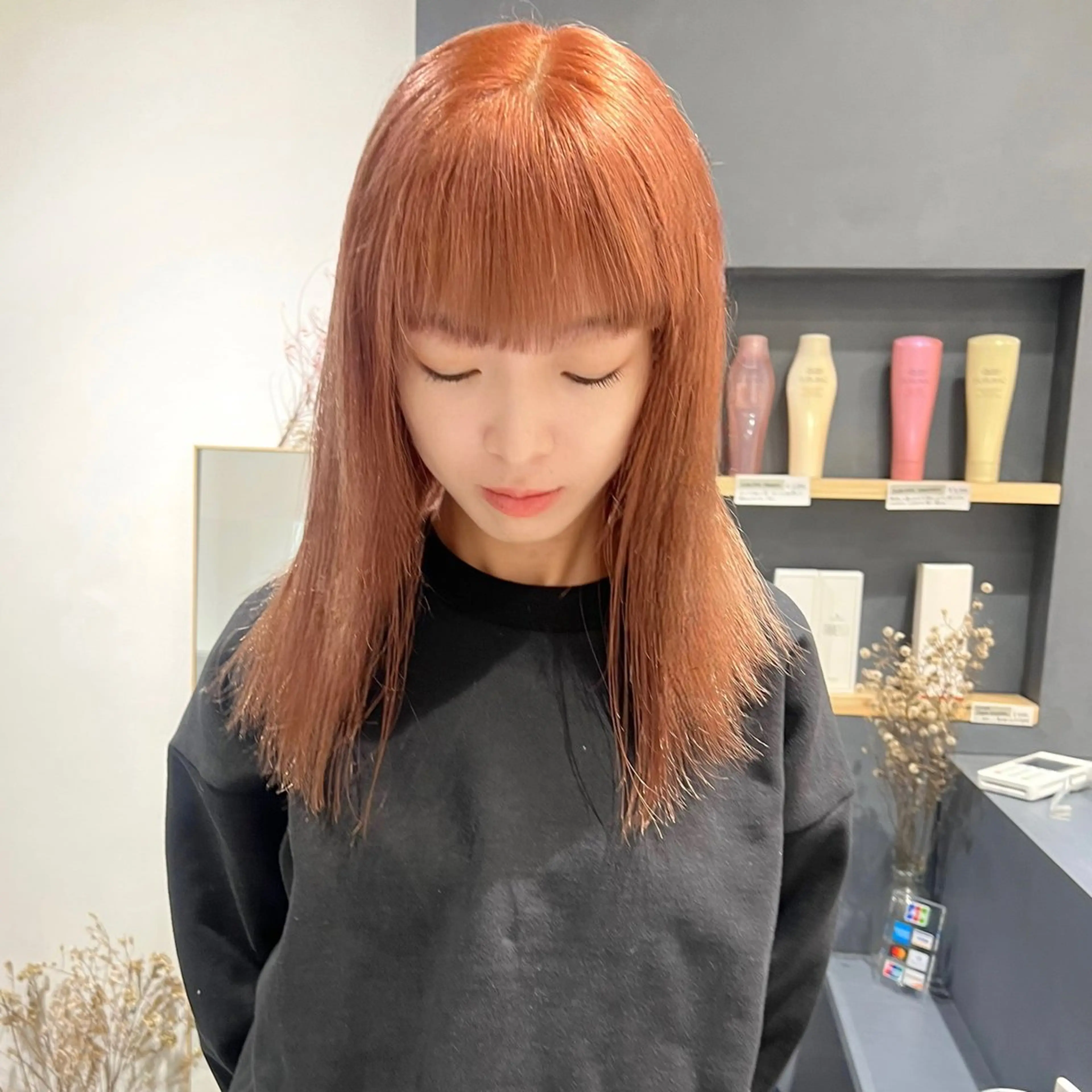 ロング オレンジブラウン カット ヘアカラー トリートメント AI TOKYO　S所属・mizuki 【韓国レイヤー】のヘアスタイル