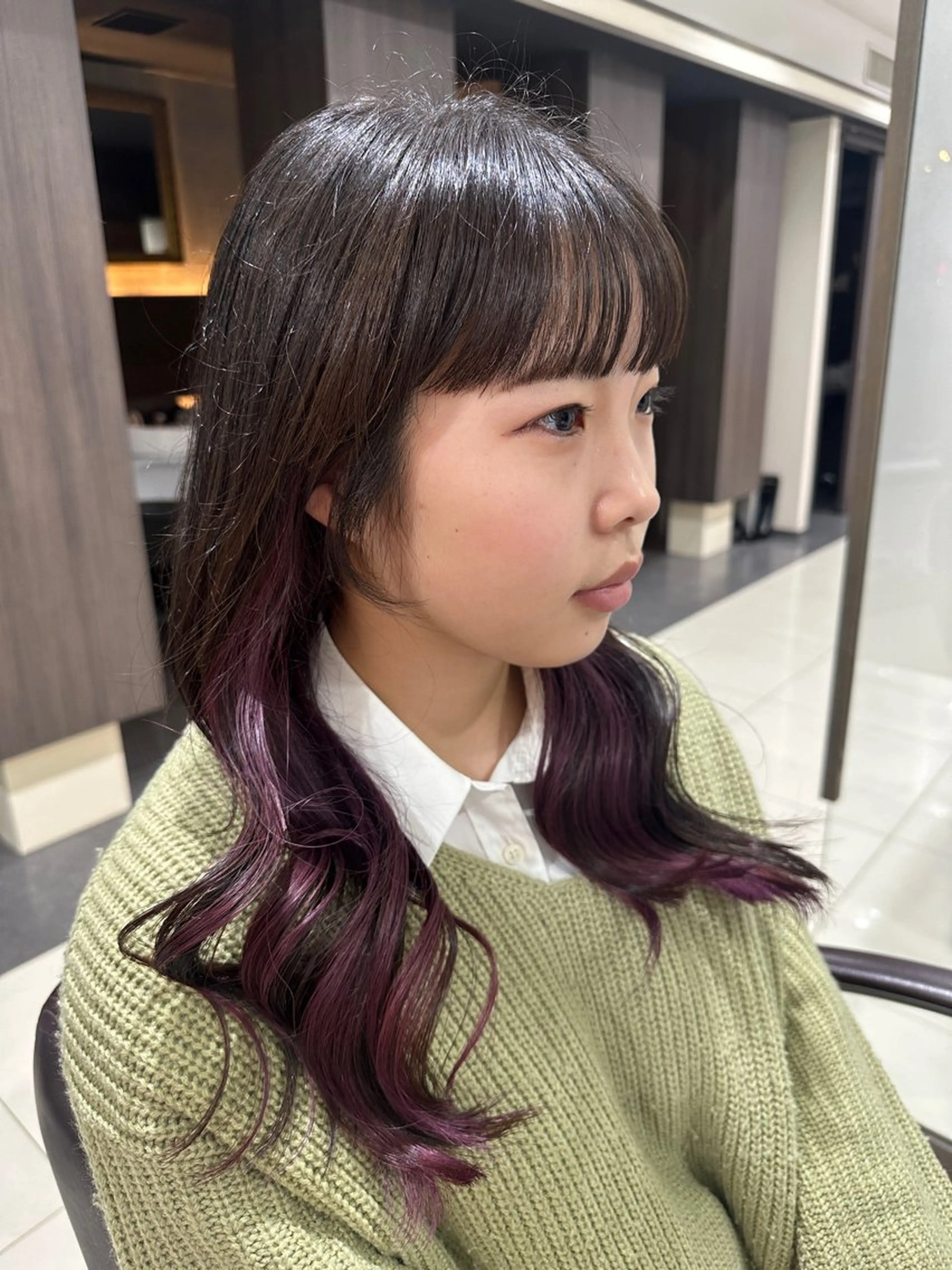 セミロング ピンクラベンダー カット ヘアカラー 茅ヶ崎駅すぐ レイヤー🥰のヘアスタイル