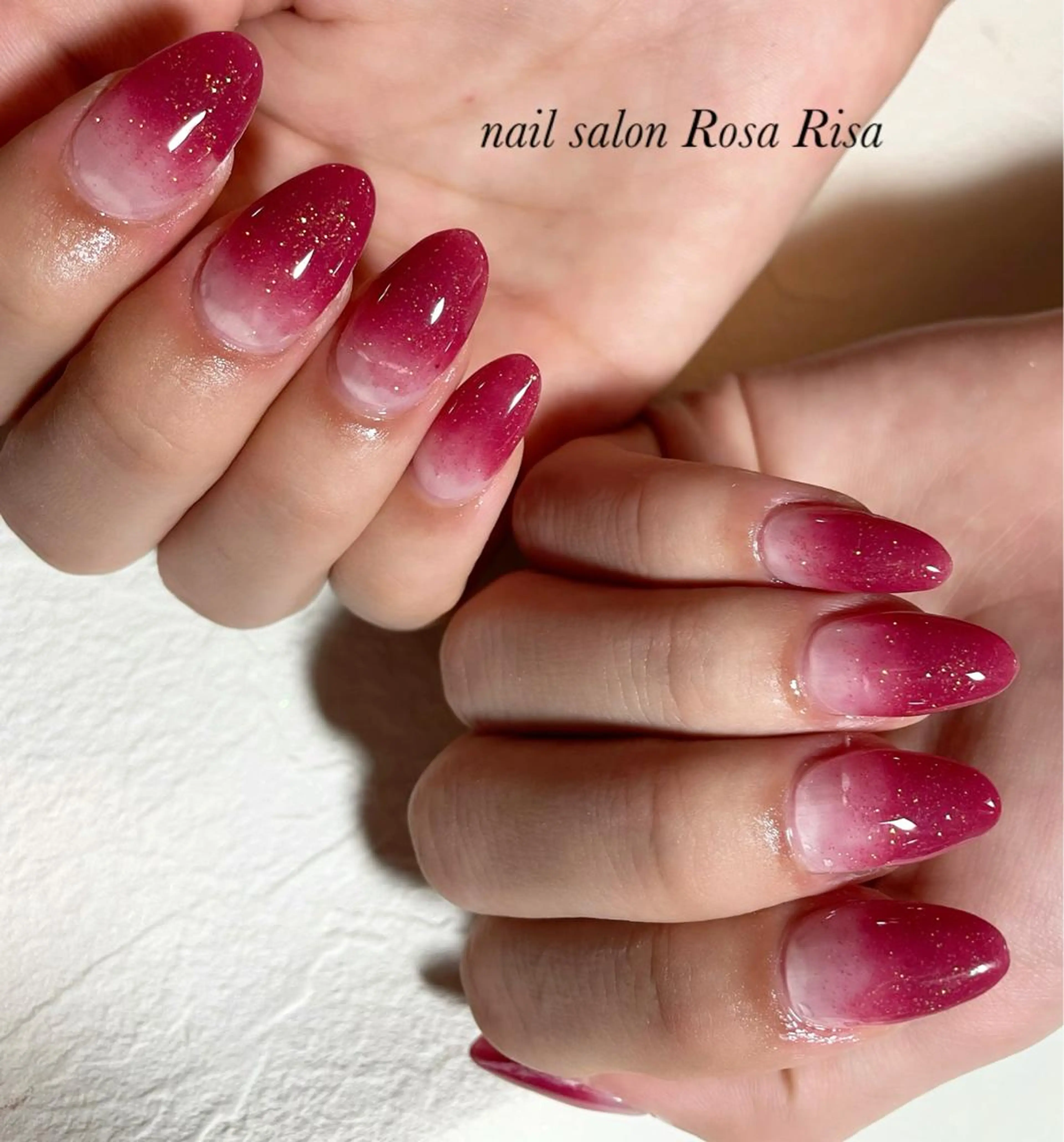 セミロング ネイル ボルドー ラメ(グリッター) ハンドネイル ネイルスタジオ シェイクユアハンズのネイルデザイン