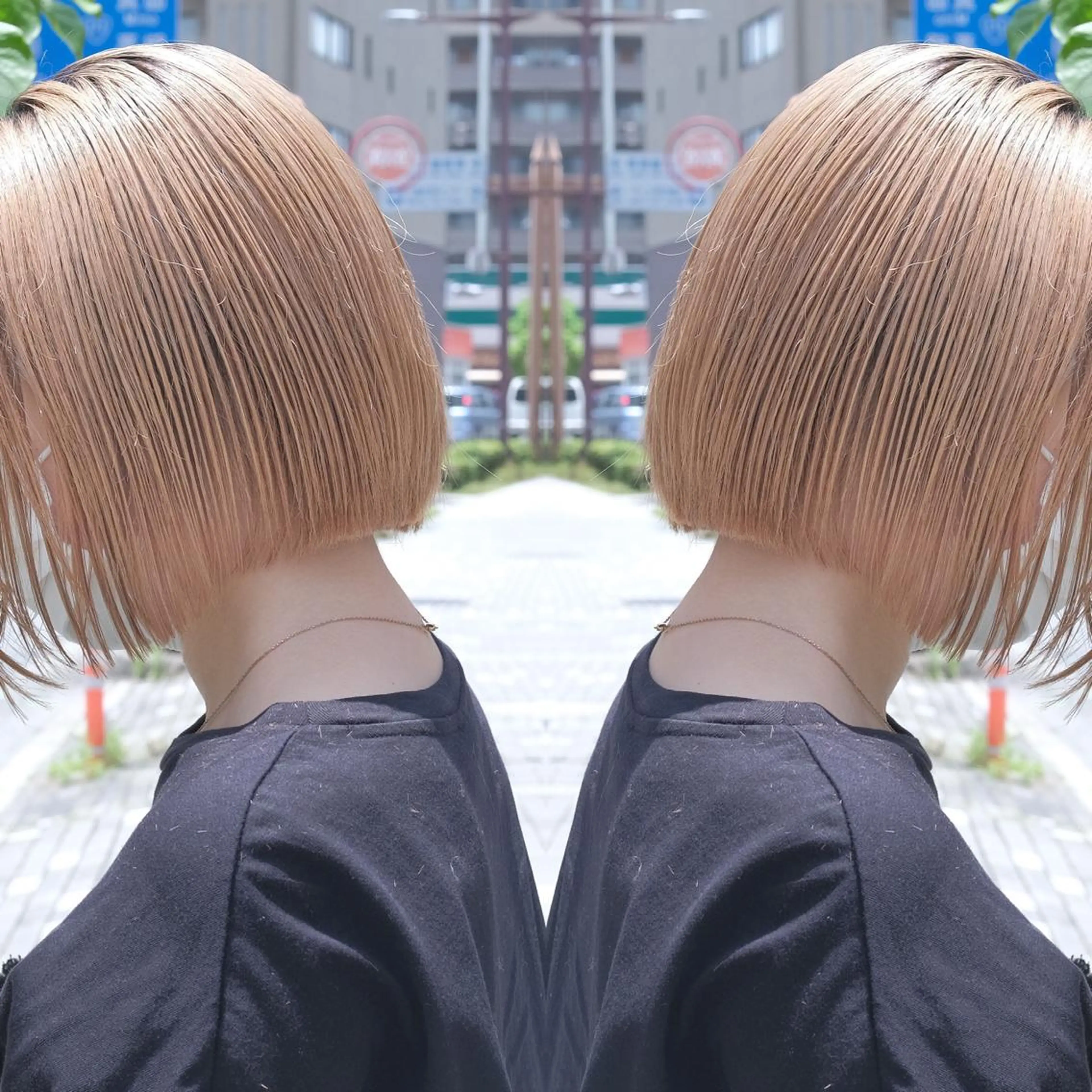 ミディアム カラー ヘアアレンジ ベージュカラー ブロンド ブロンドベージュ ハイトーンカラー ヘアカラー トリートメント 竹内啓太 ボブのヘアスタイル