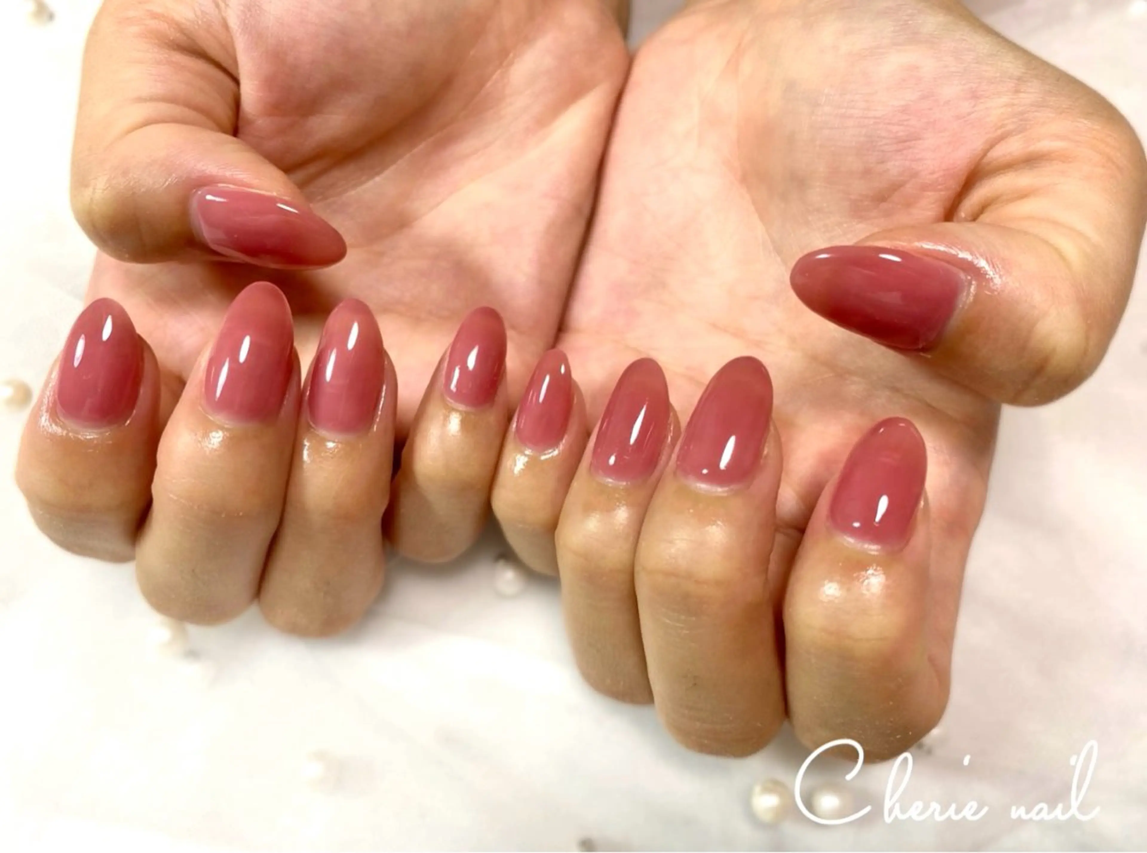 ネイル ジェルネイル オフィスネイル ワンカラーネイル ピンク ハンドネイル Cherienail yunaのネイルデザイン