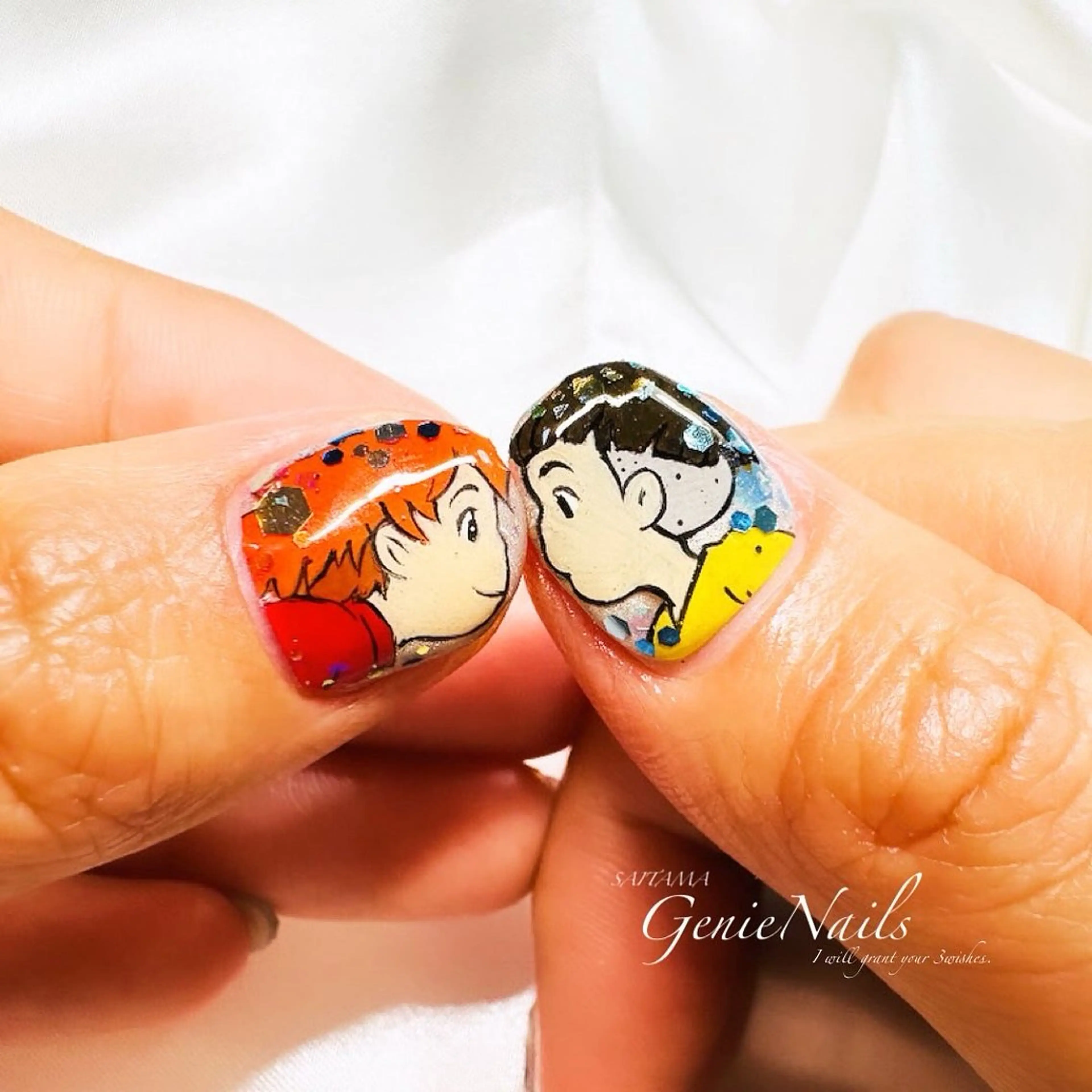 メンズ ネイル アートネイル 長さ出し ロングネイル 持ち込み 夏ネイル Genie Nailsのネイルデザイン