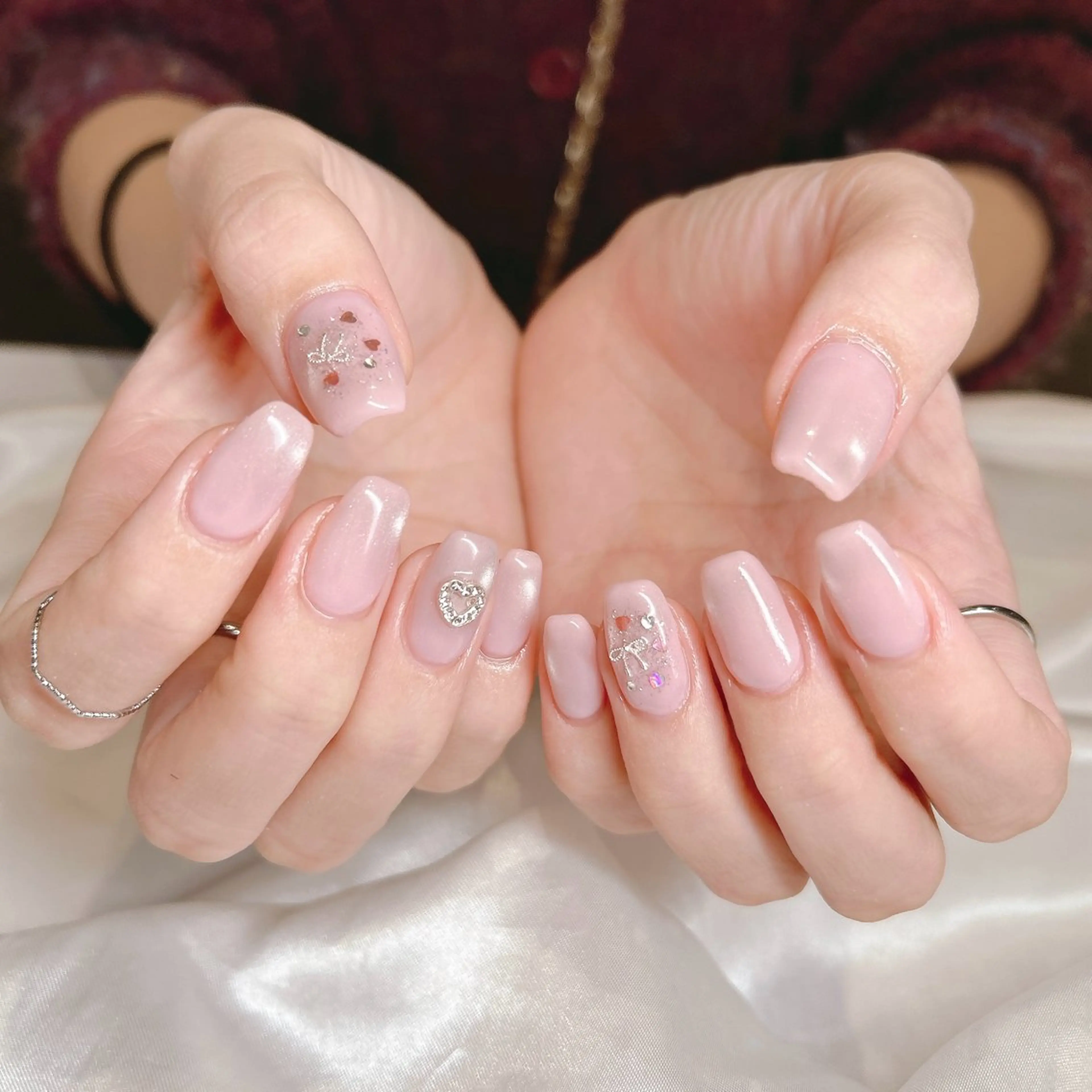 ネイル ピンク リボン ハンドネイル junna のぞいてねのネイルデザイン