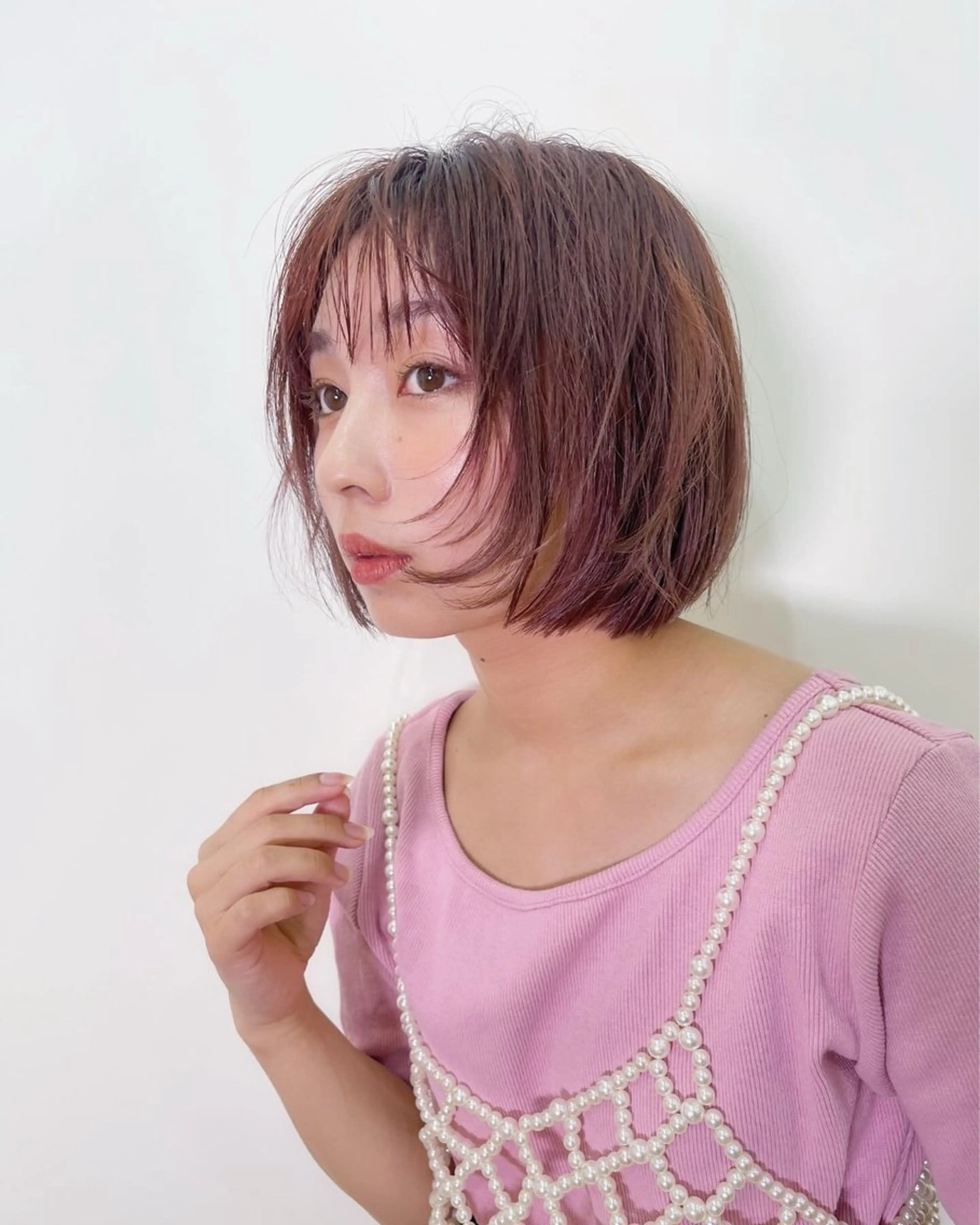 ミディアム カラー ブリーチ ダブルカラー ブリーチなしカラー ピンクカラー ヘアカラー トリートメント AiM 大名　似合わせカットのヘアスタイル