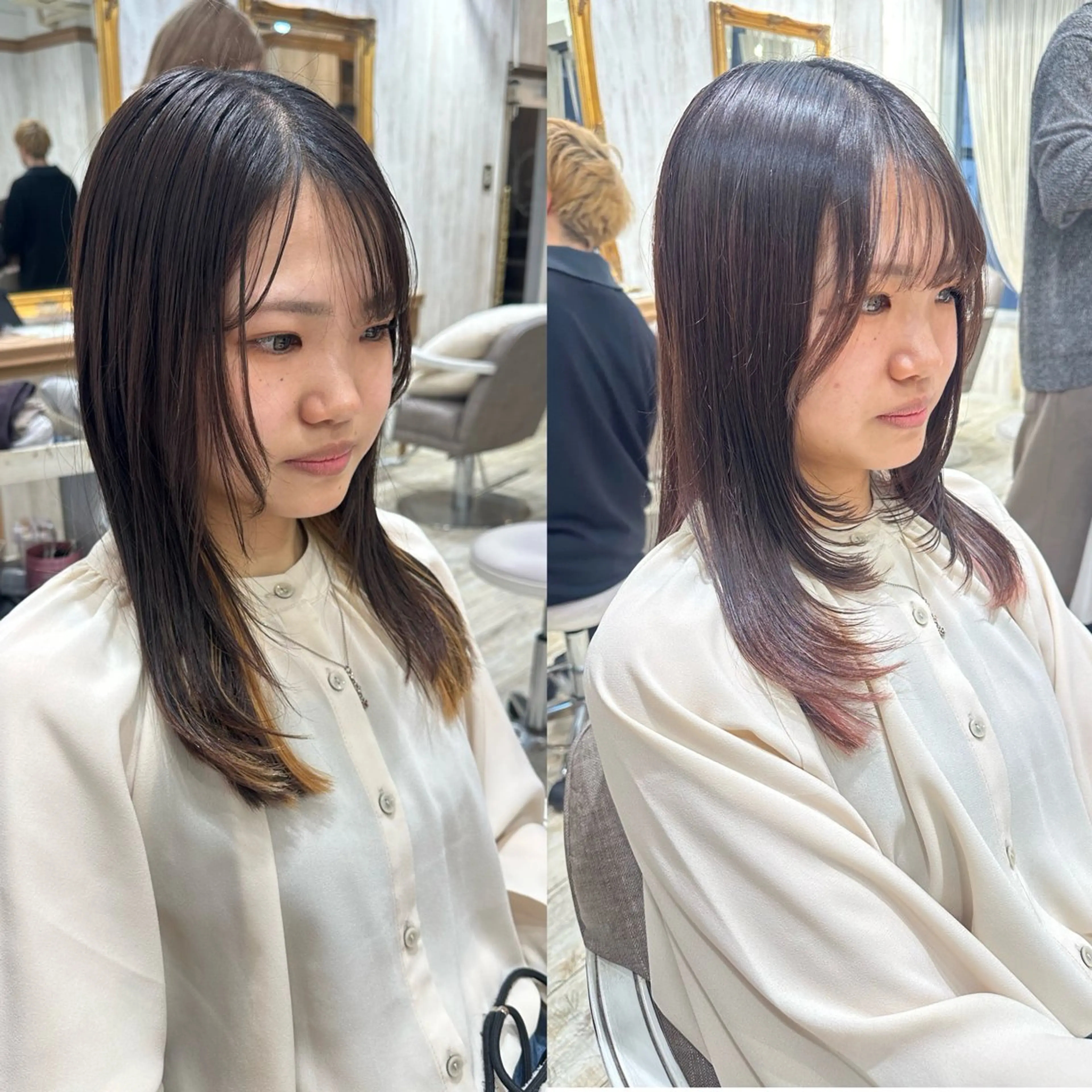 セミロング 顔まわりレイヤー 顔周りカット レイヤーカット おのだ あやなのヘアスタイル