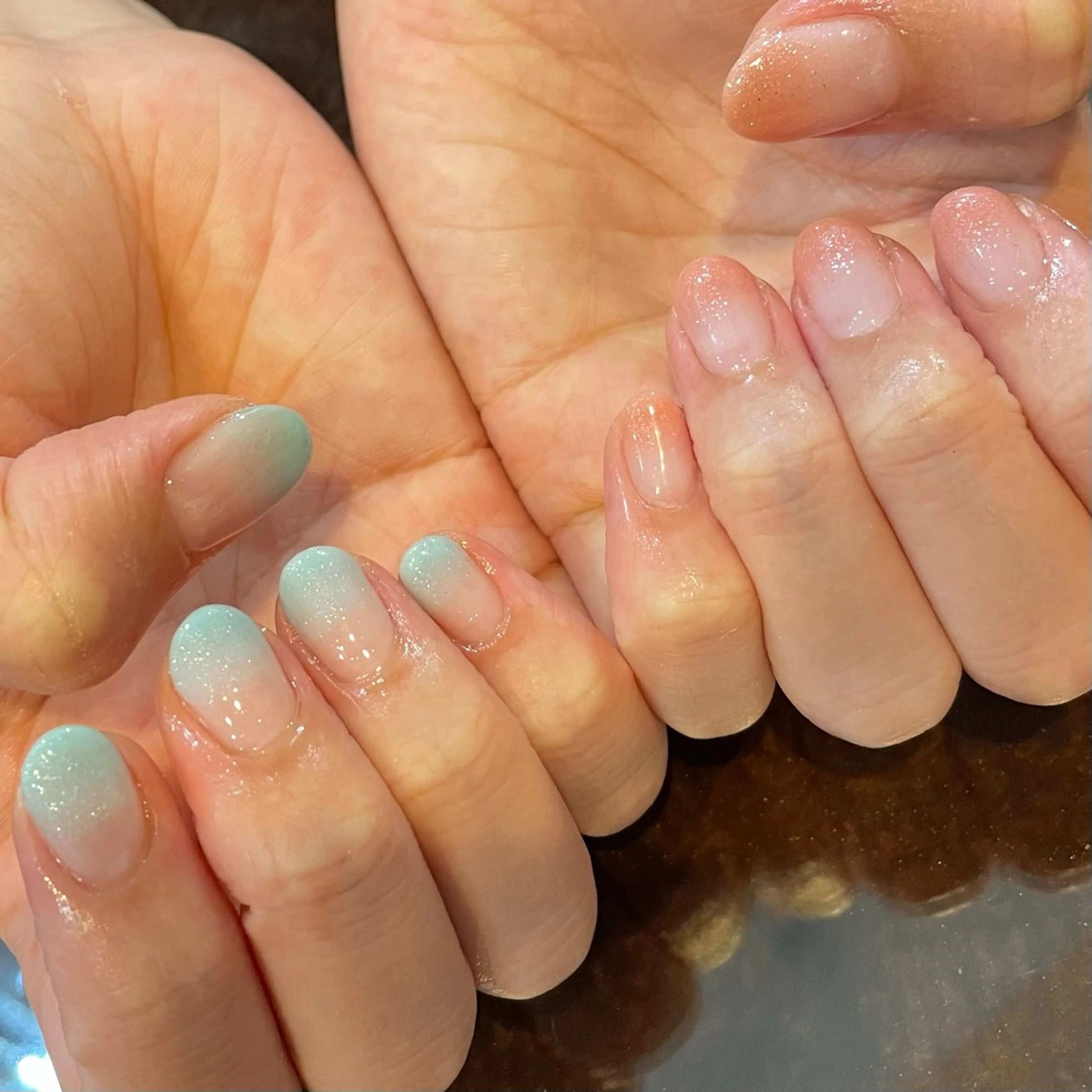 ネイル ブルー ピンク ハンドネイル Mynail MIZUNOのネイルデザイン