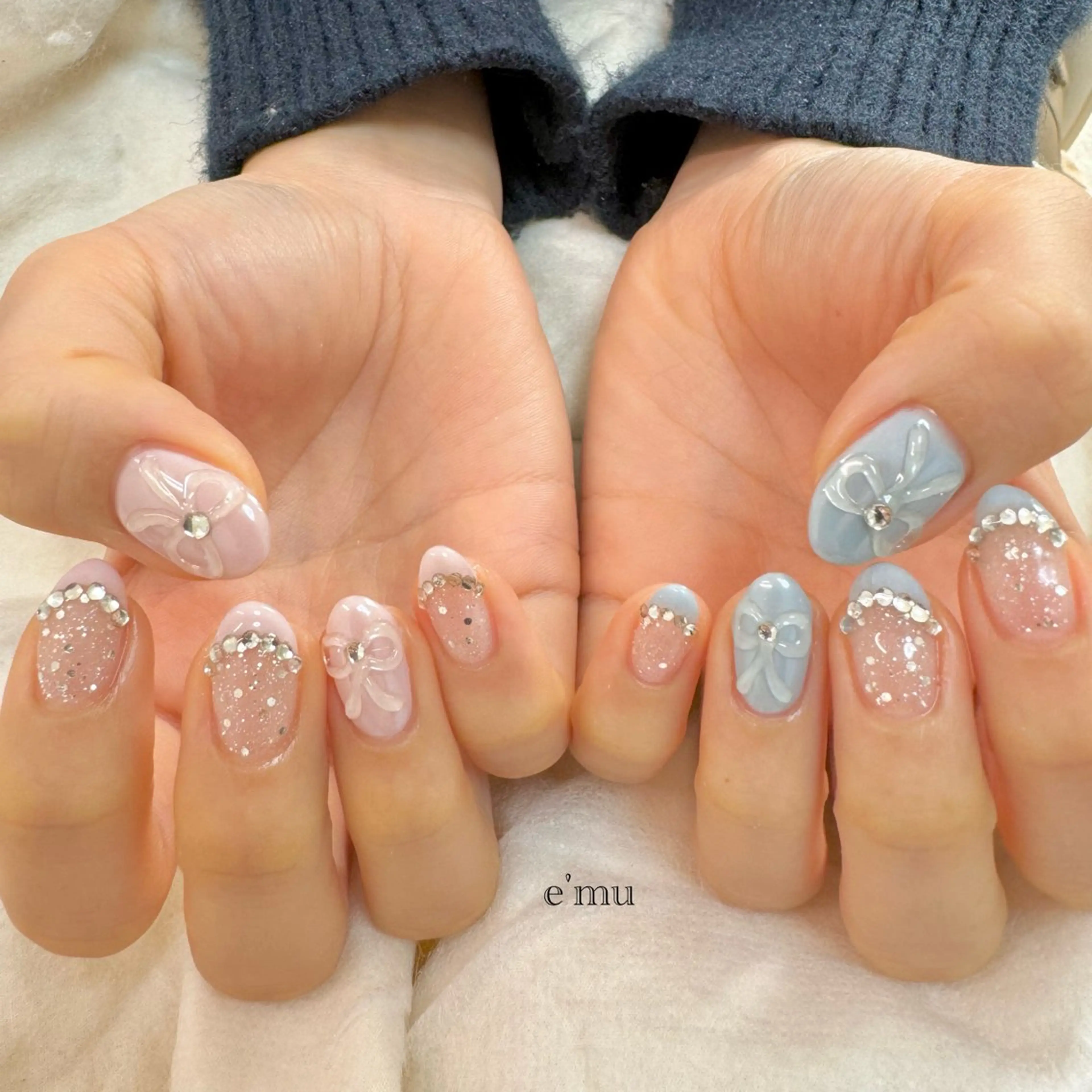 ネイル リボン ハンドネイル nail salon e'mu💐のネイルデザイン