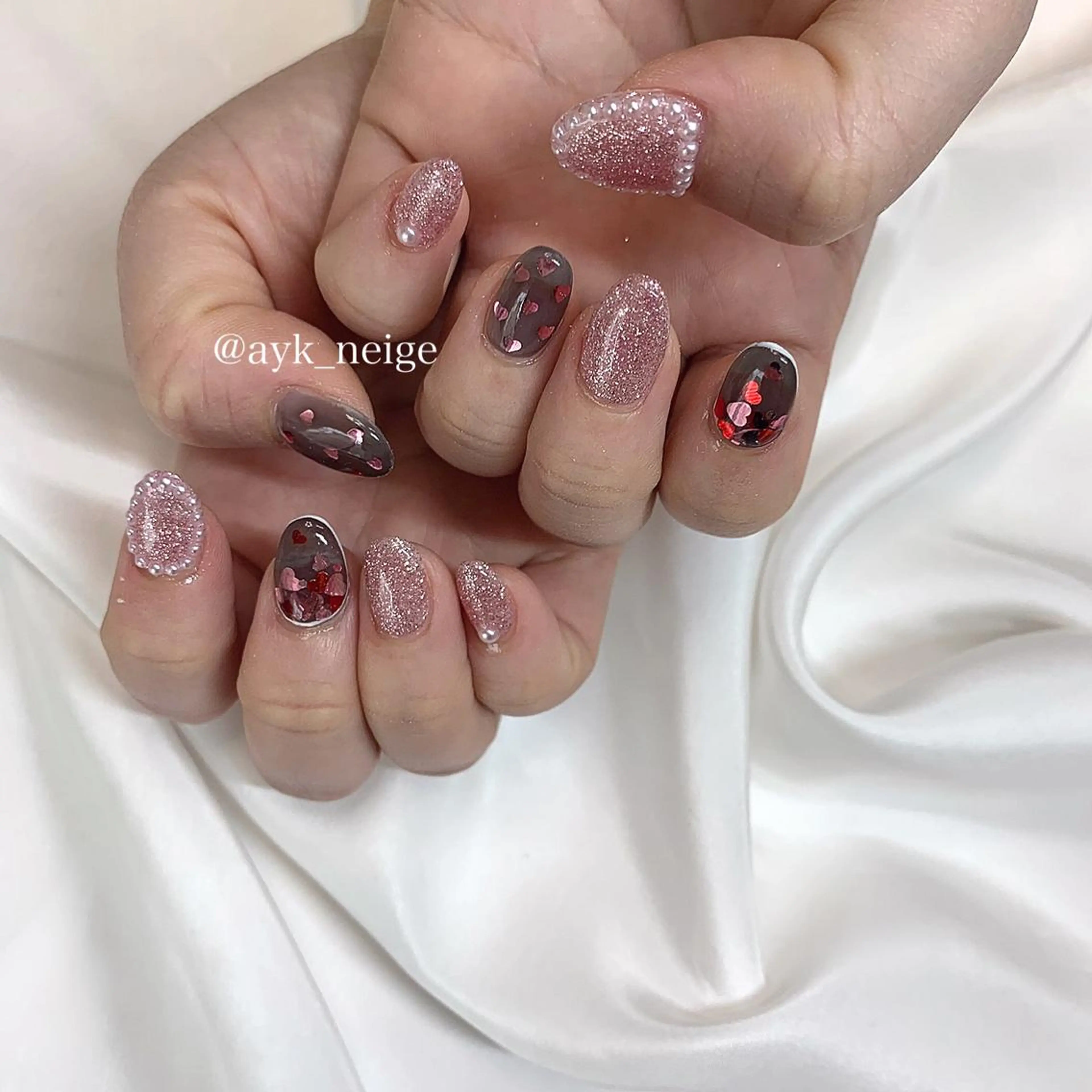 ネイル ハート 韓国ネイル 冬ネイル n'eige nail所属・大谷 綾香のネイルデザイン