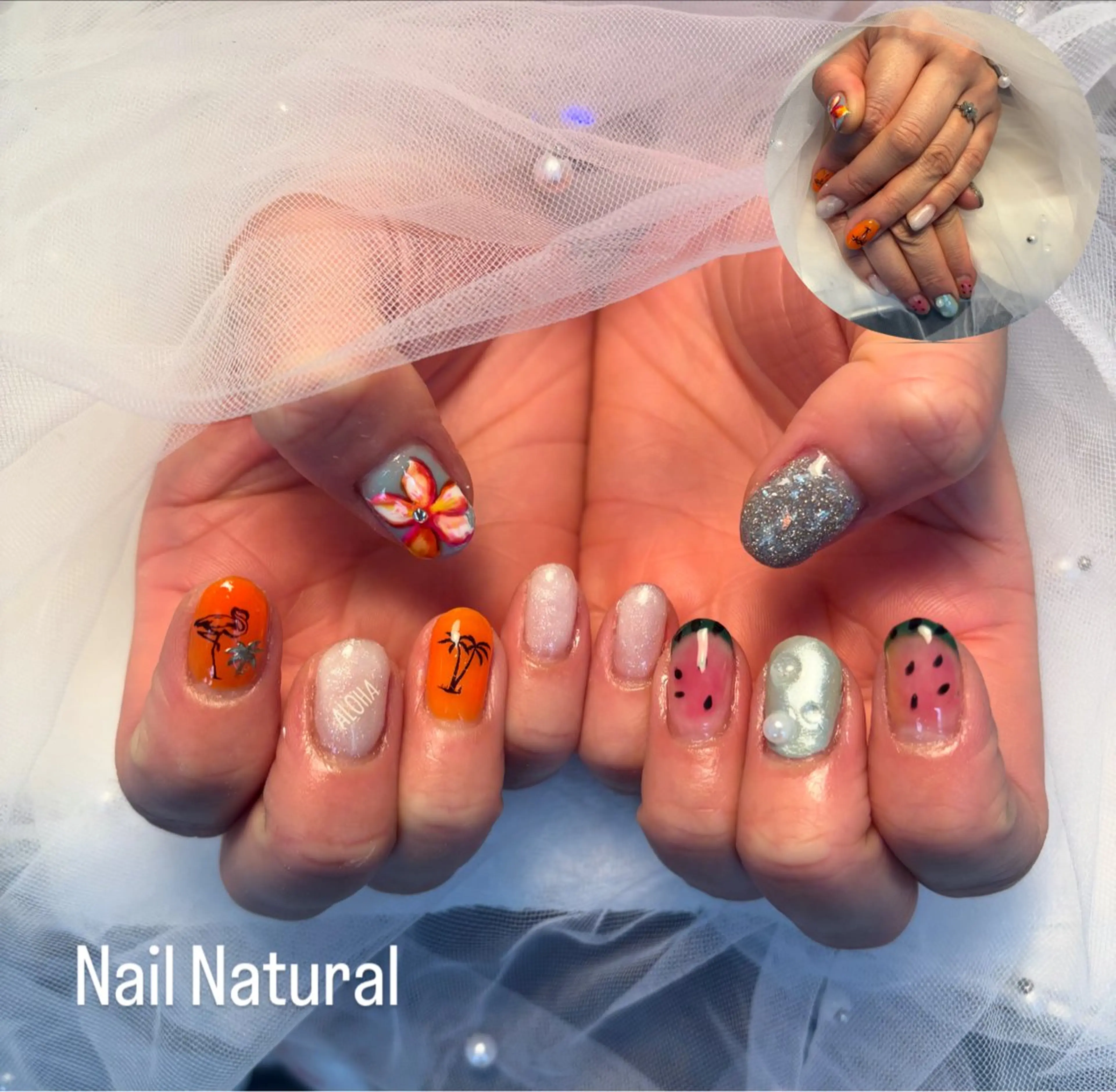 ネイル フラッシュネイル フットネイル フレンチネイル ジェルネイル ガラスフレンチ ハンドネイル Nail salon Natulalのネイルデザイン