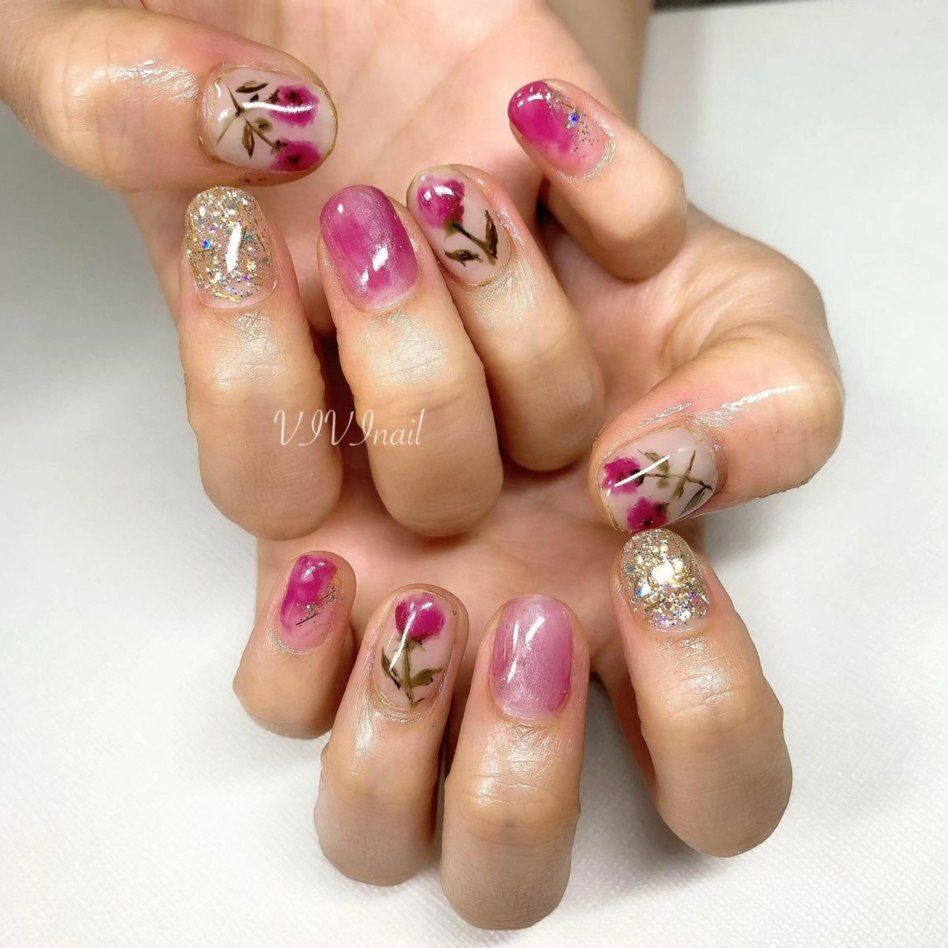 ネイル ピンク 春ネイル ハンドネイル vivi nailのネイルデザイン