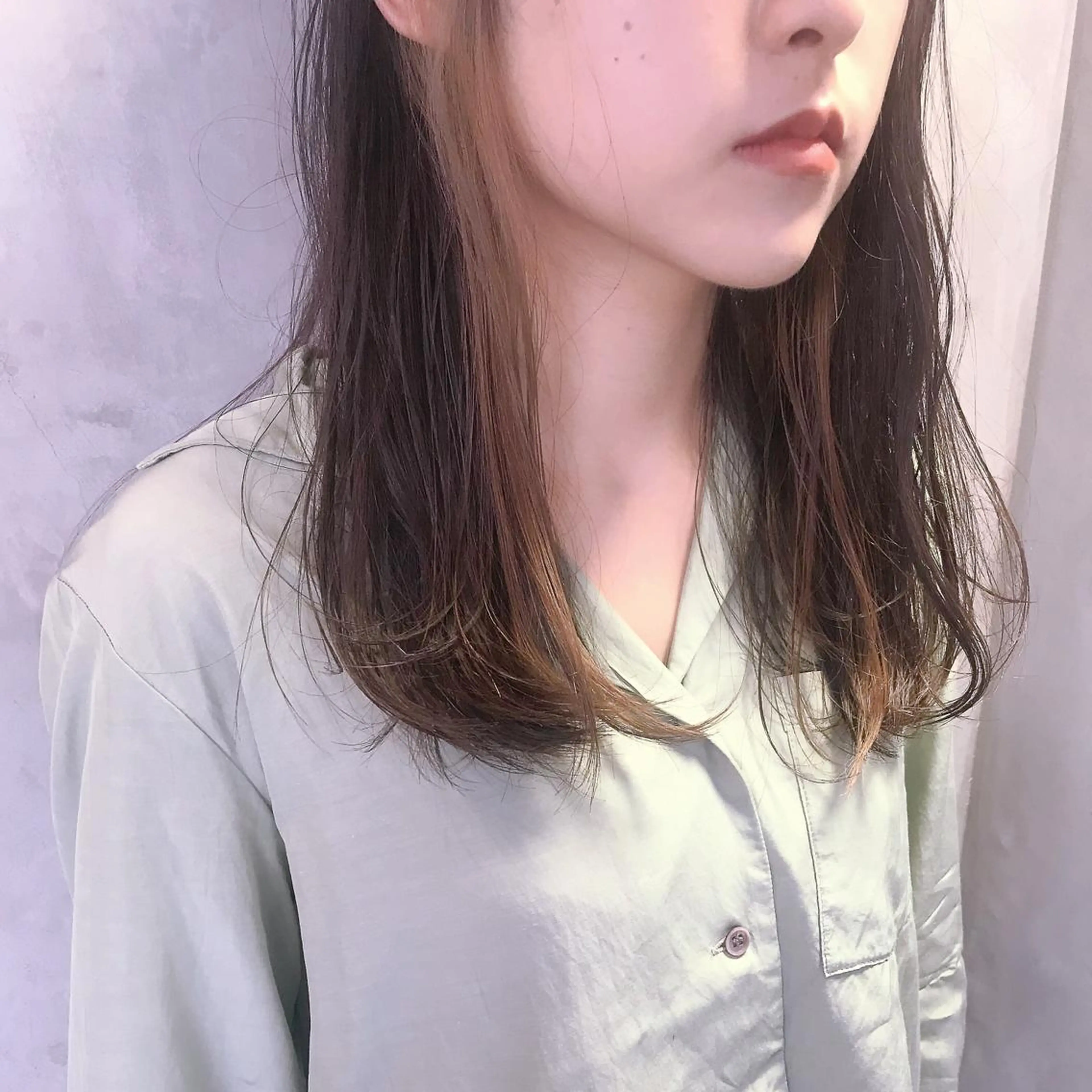 セミロング カラー ヘアアレンジ ベージュカラー インナーカラー オレンジ オレンジベージュ stylist/蛯谷 珠里のヘアスタイル