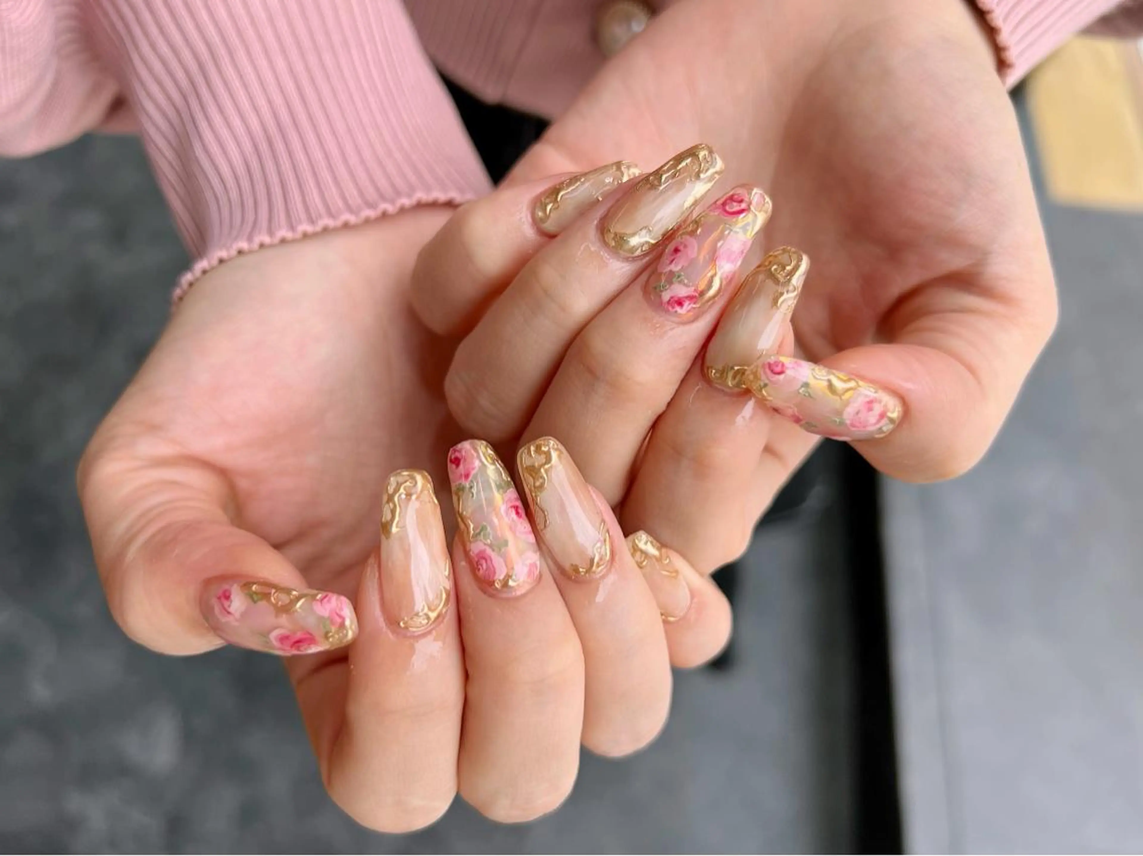 ネイル フラワーネイル ミラーネイル ニュアンスネイル 春ネイル ハンドネイル フットネイル GRANDE大須 栄/店長 aki🌙のネイルデザイン