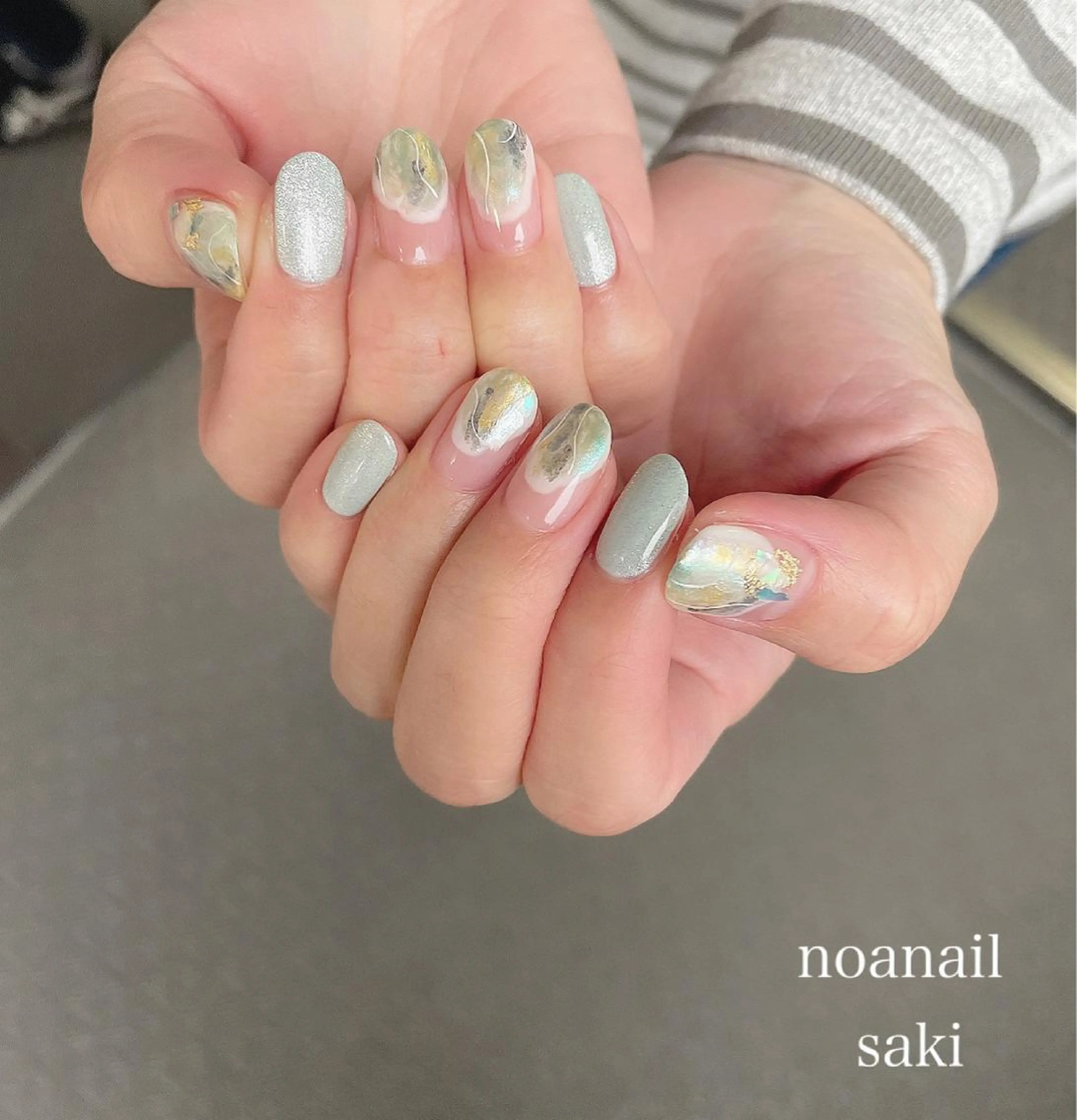 ネイル アートネイル オーロラネイル ジェルネイル 氷ネイル・うるうるネイル ミラーネイル nailsalon noa所属・nailist sakiのネイルデザイン