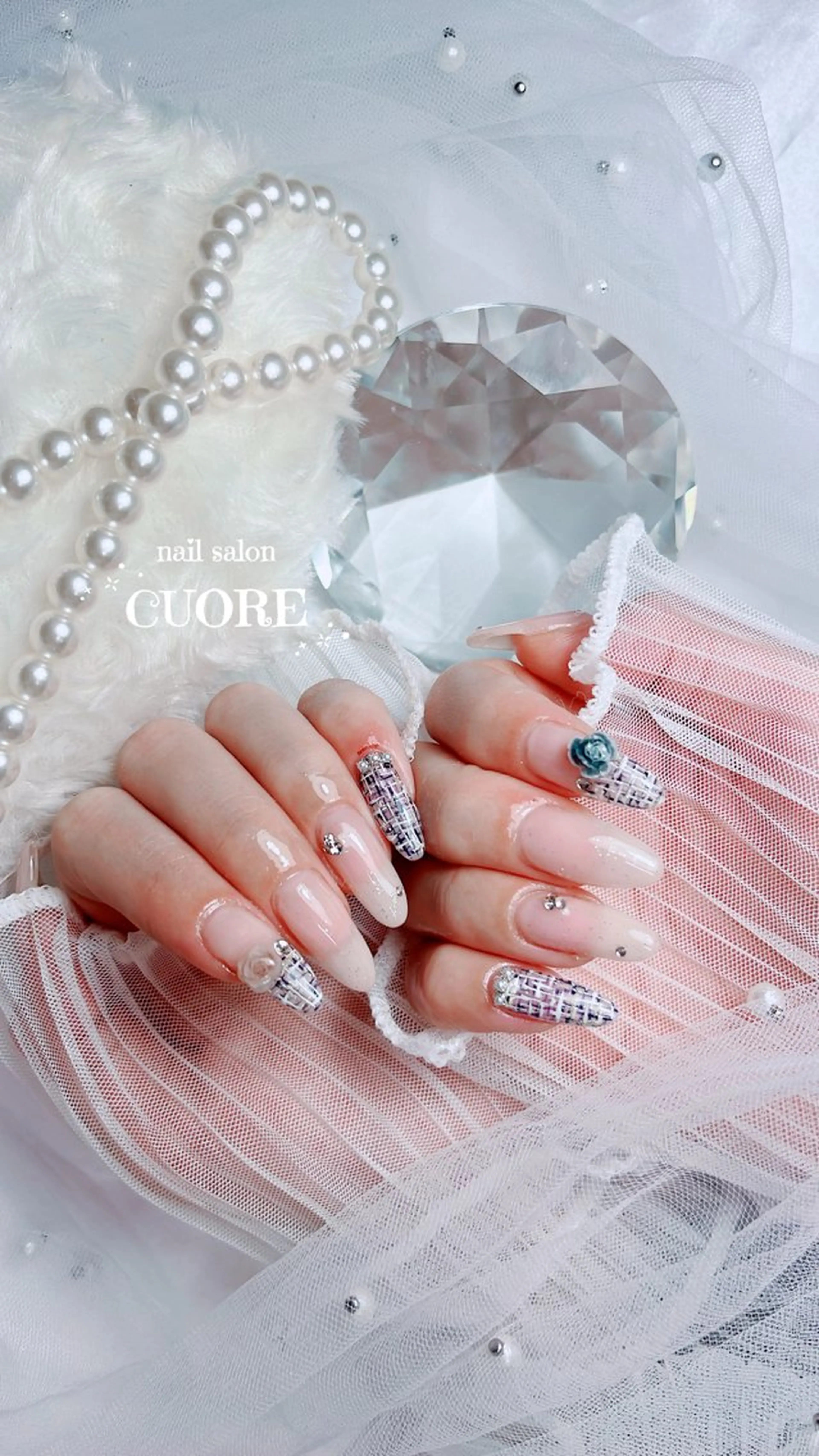 ネイル 成人式 フレンチネイル ツイードネイル バレンタイン ワンホンネイル ハンドネイル CUORE____nail所属・nail salon CUOREのネイルデザイン