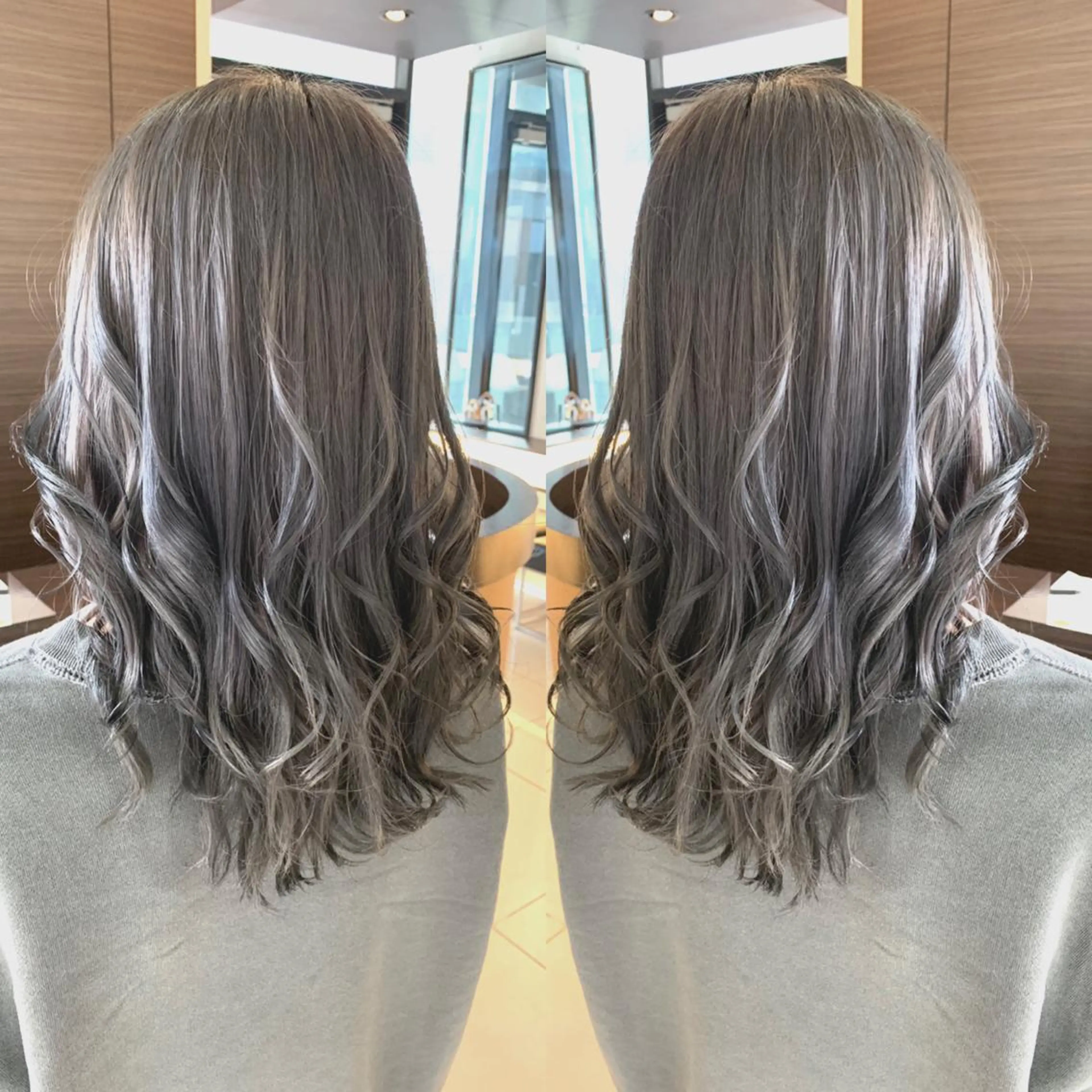 セミロング カラー ヘアアレンジ グレージュ シルバー シルバーグレージュ Merci メルシー 福岡、今泉のヘアスタイル