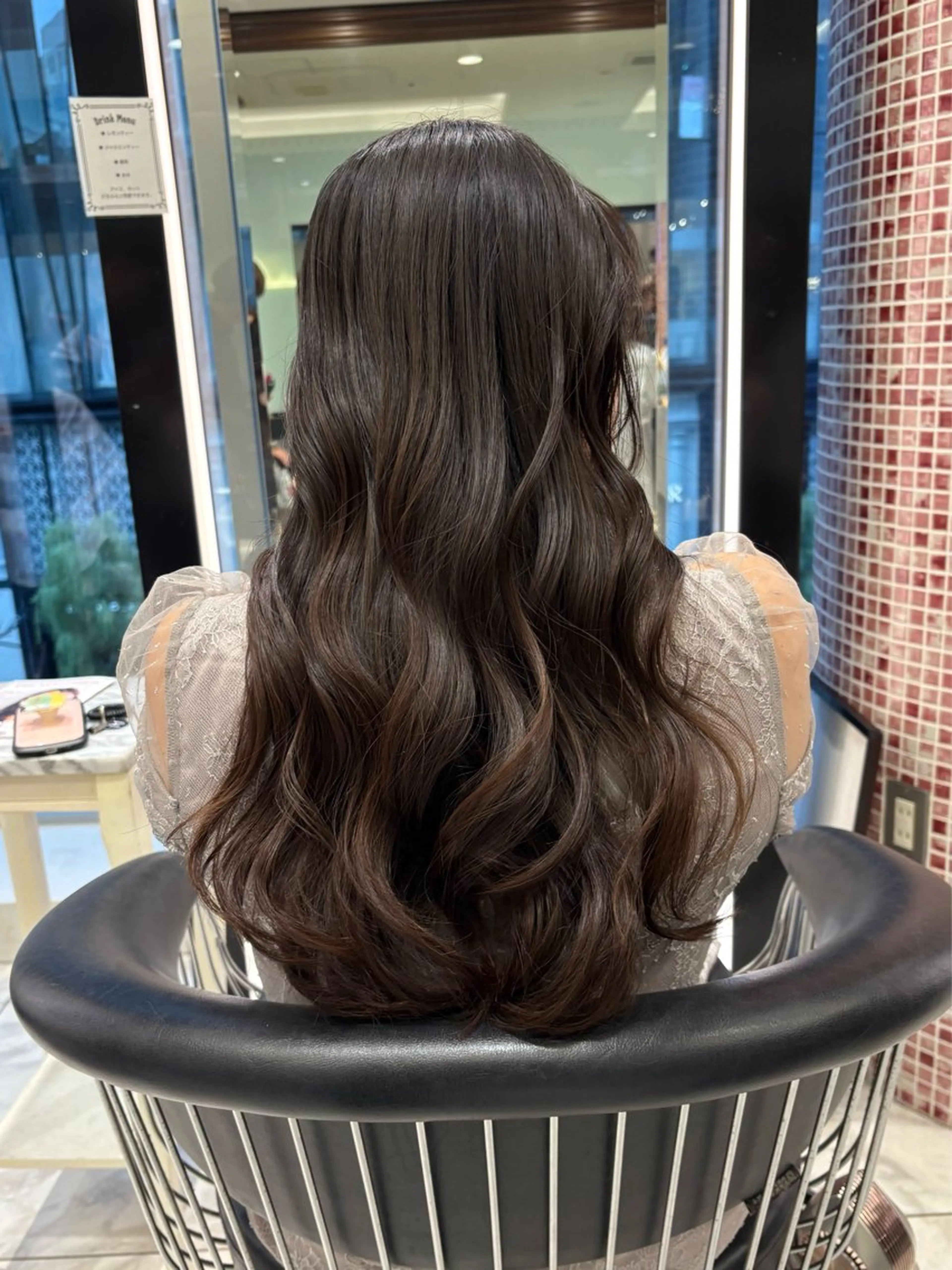 セミロング パーマ カット パーマ コテ巻き風パーマ✨ 韓国ヘア🤎近下菜央のヘアスタイル