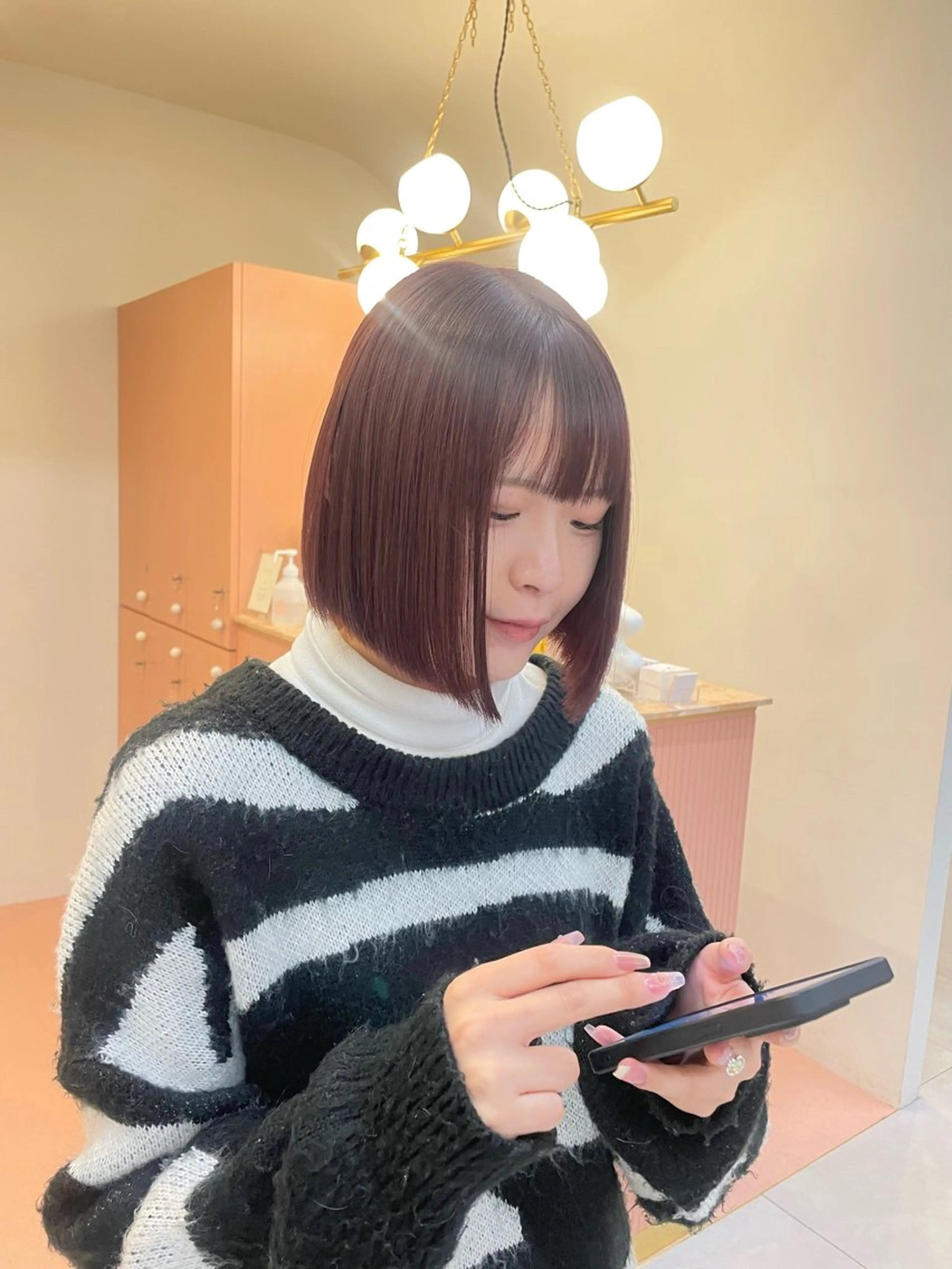 ミディアム カラー 切りっぱなしボブ ボブ カット ハイトーン/レイヤー カット/harukaのヘアスタイル