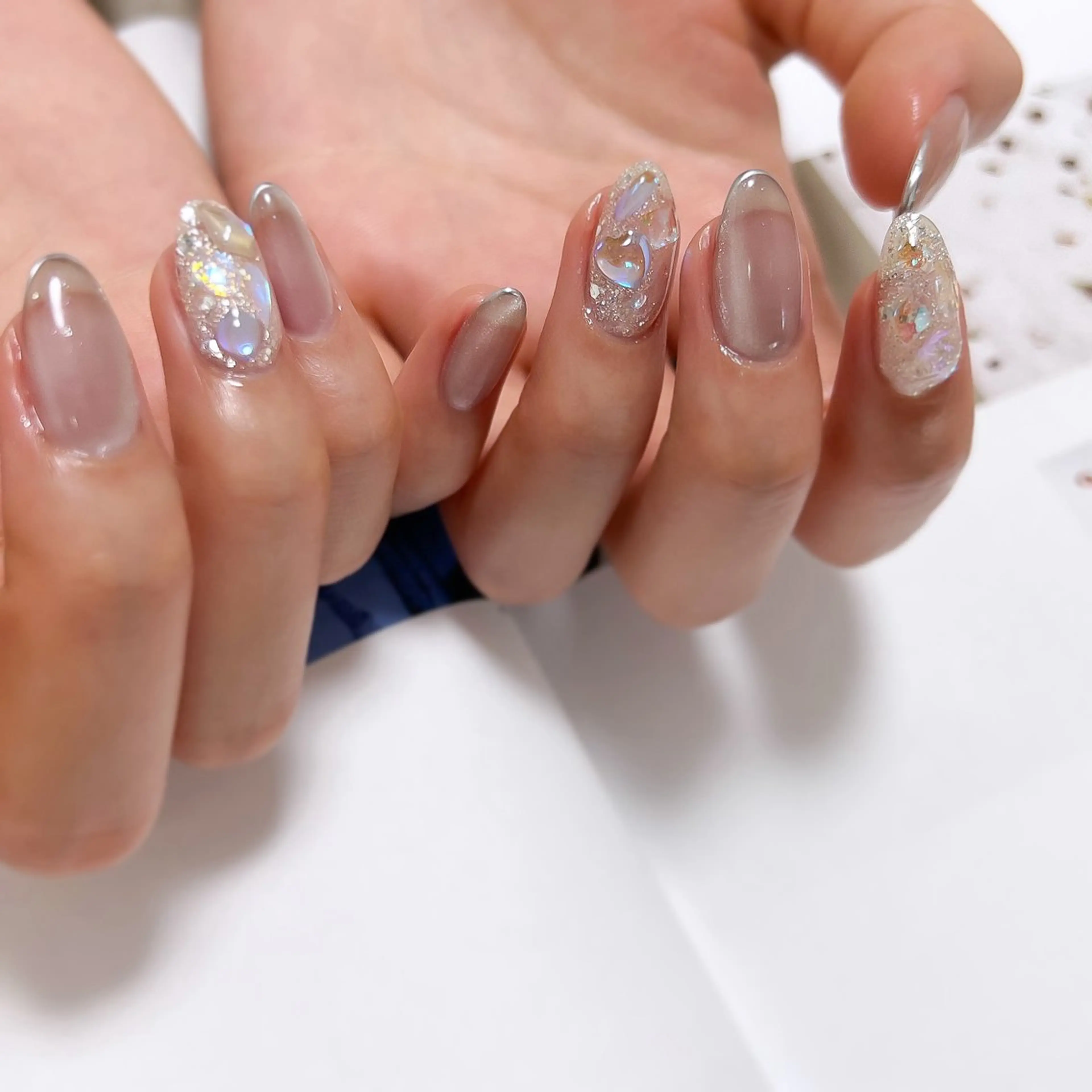 ネイル アートネイル オーロラネイル ハート マグネットネイル 春ネイル ハンドネイル pointillé .ayaのネイルデザイン