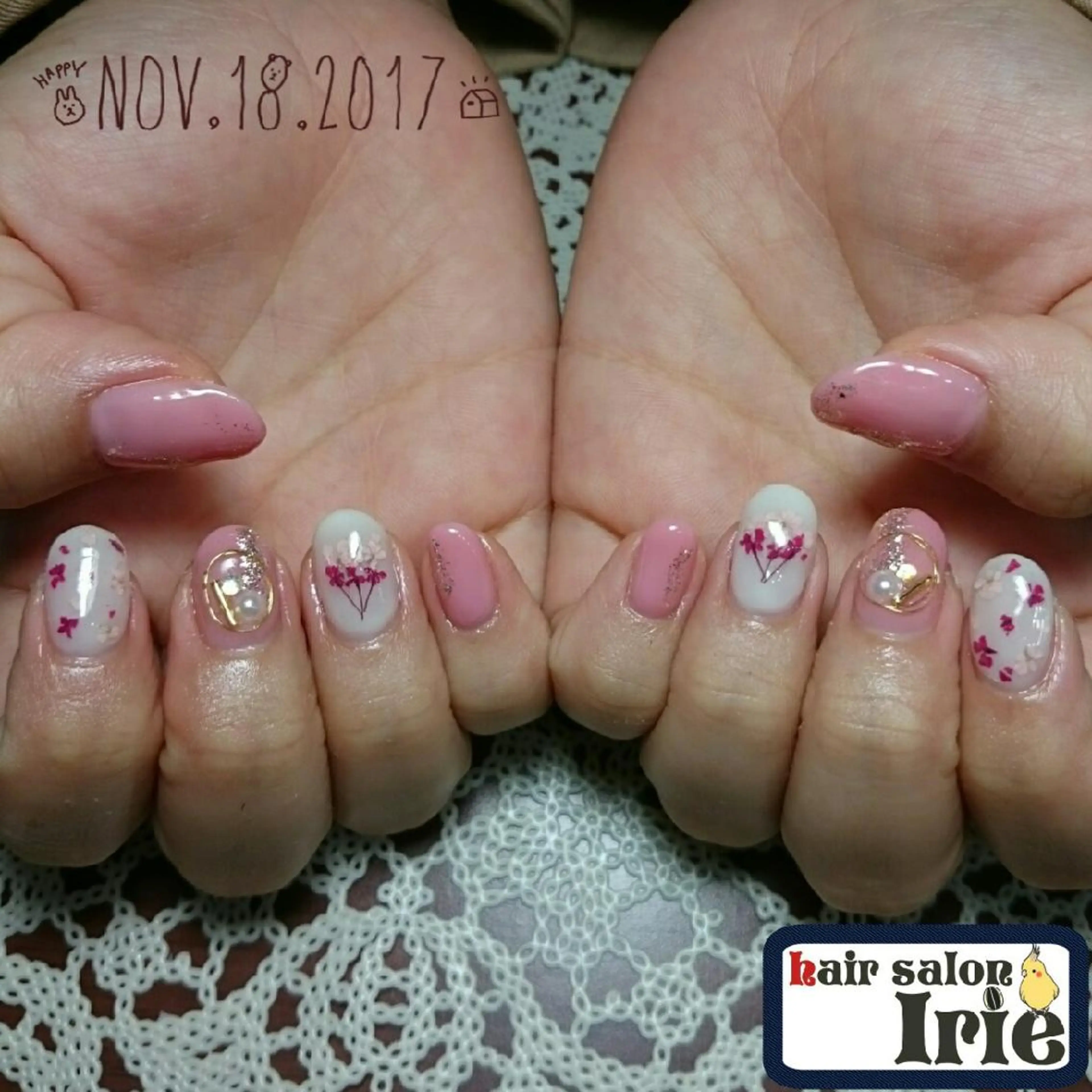 カラー パーマ ヘアアレンジ メンズ キッズ ネイル ピンクカラー アートネイル ピンク Hair salon Irie所属・與儀 知佳のネイルデザイン