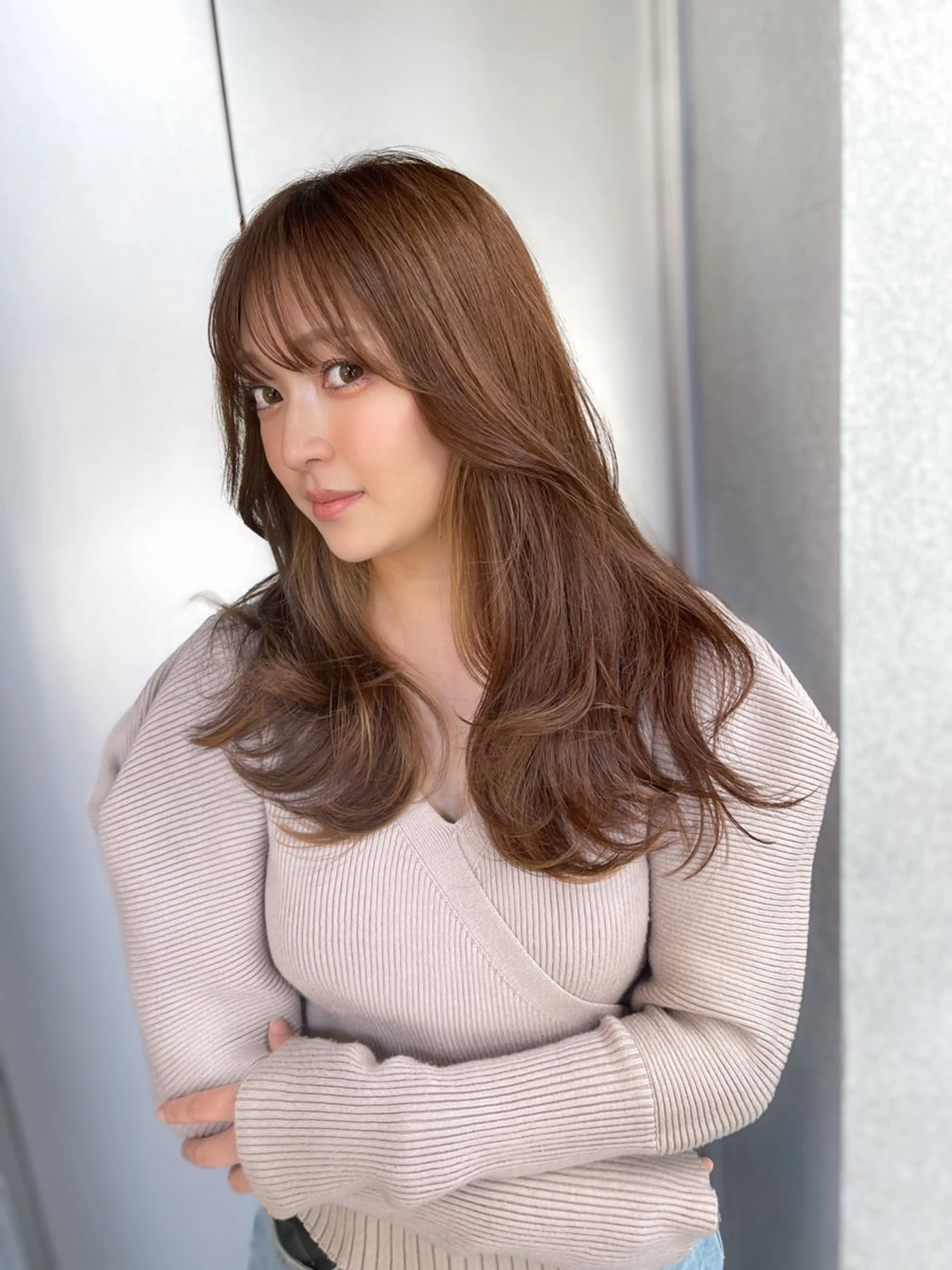 ミディアム レイヤー特化/小顔顔 周り/セノ/表参道のヘアスタイル