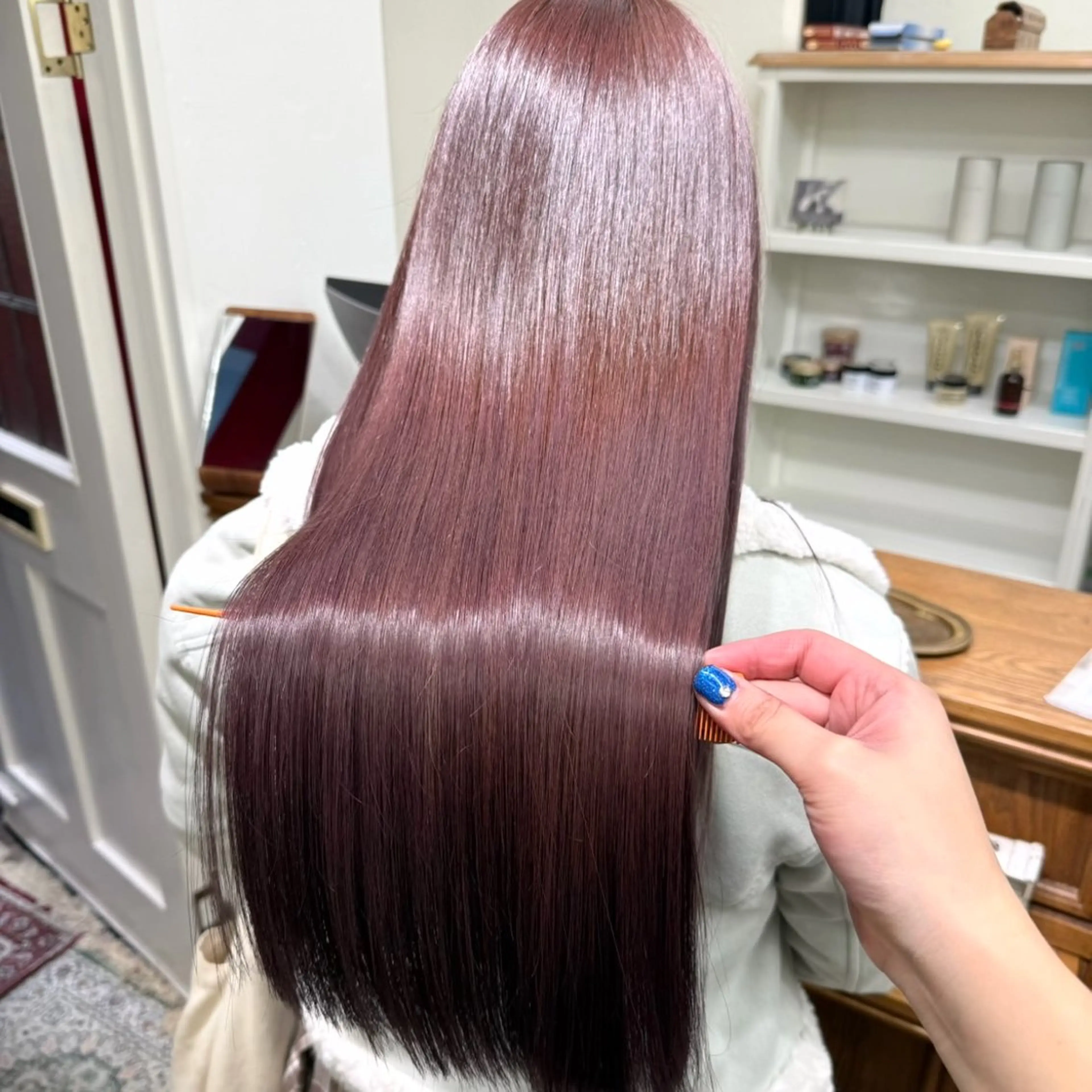 ロング カラー ケアカラー ローズカラー 髪質改善 ヘアカラー ツヤ髪✨髪質 改善 渋谷 ｻﾜのヘアスタイル