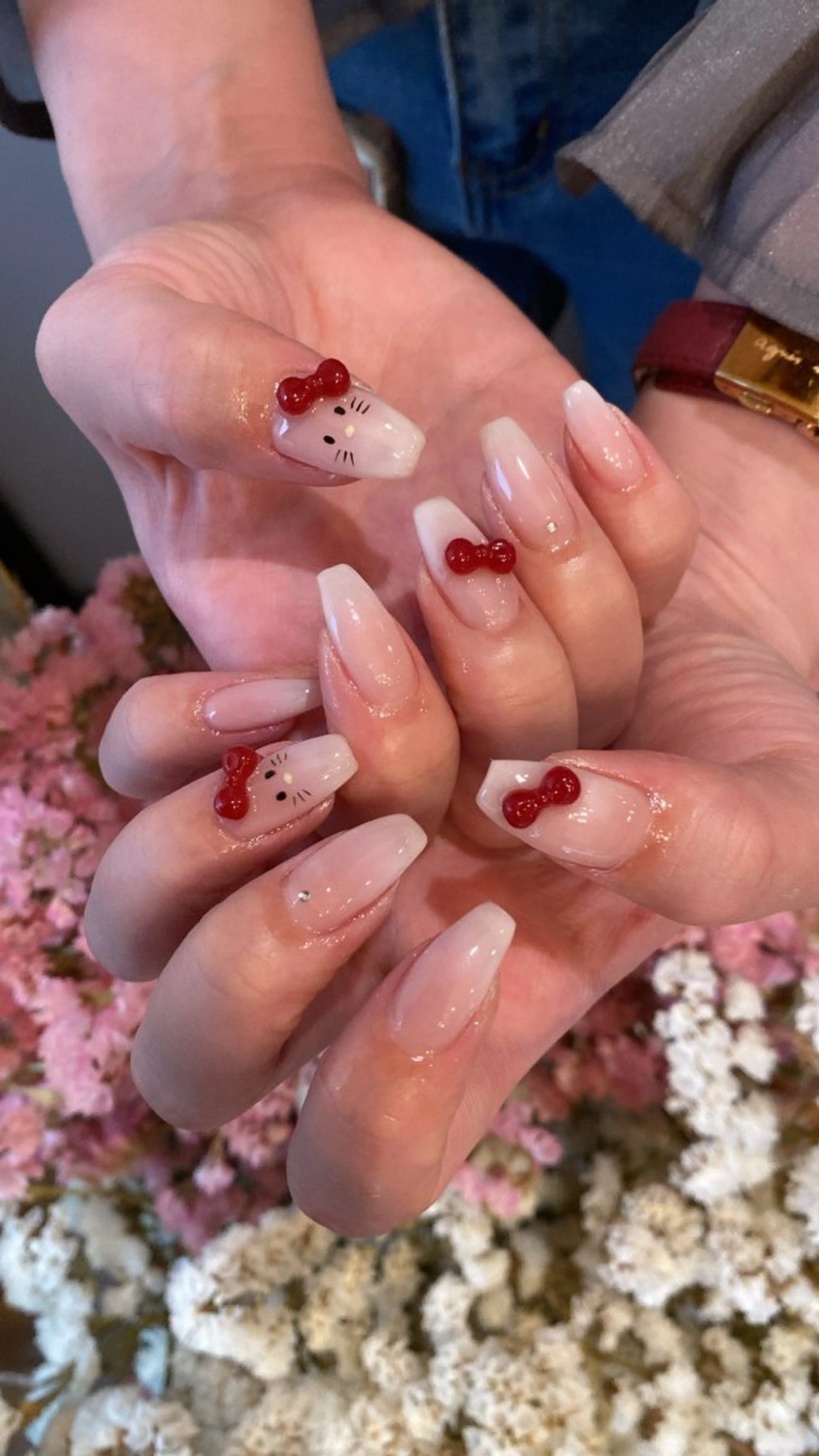 ネイル ワンカラーネイル リボン ハンドネイル private nail salon   crystal ⭐︎ color所属・crystal ⭐︎ colorのネイルデザイン