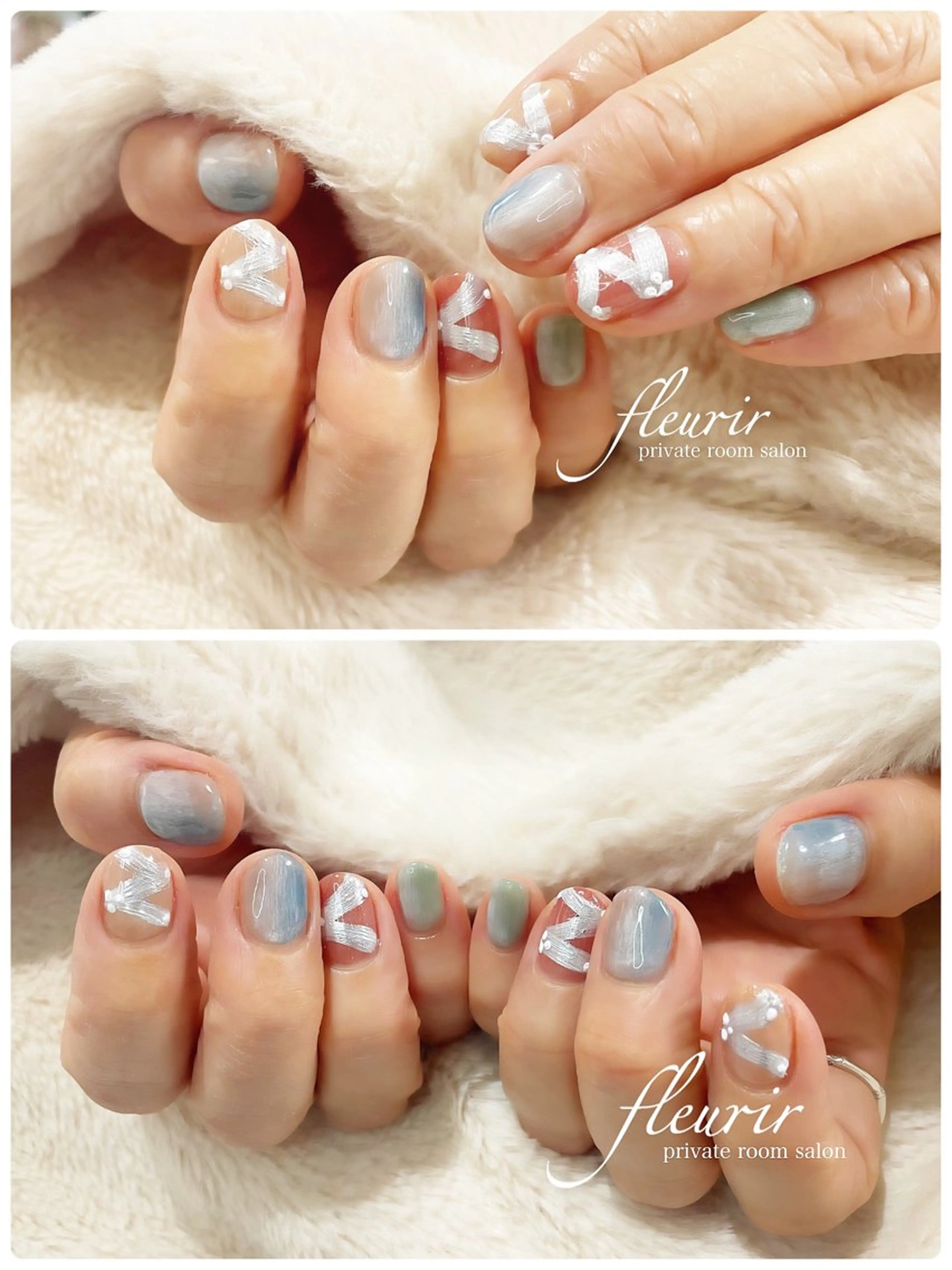 ネイル ミラーネイル リボン シルバー フルリール 【プライベートサロンのネイルデザイン