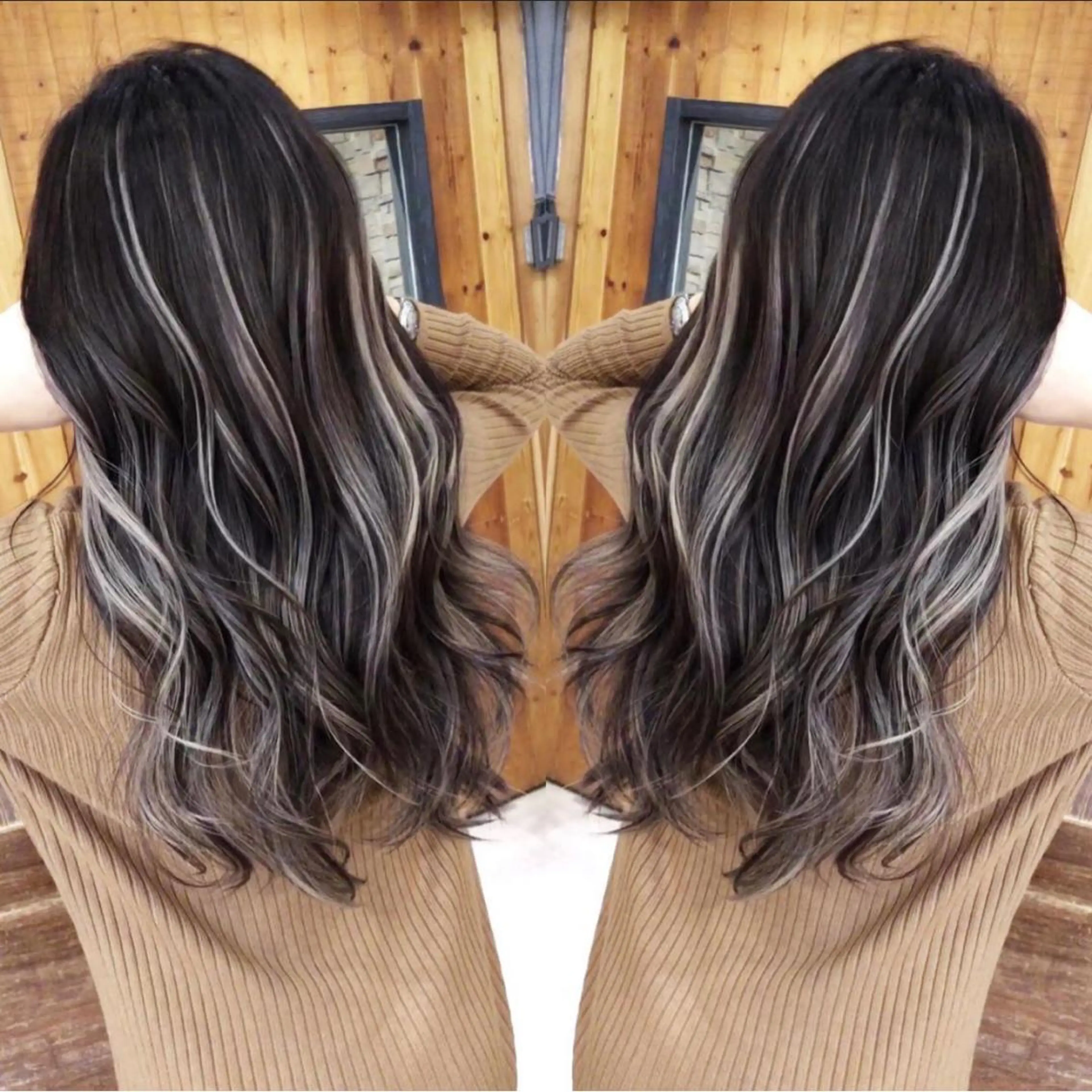 ロング アッシュ ハイライト レイヤーカット salowin 原宿 aroa所属・韓国／ハッシュカット ／透明感カラー／金野のヘアスタイル