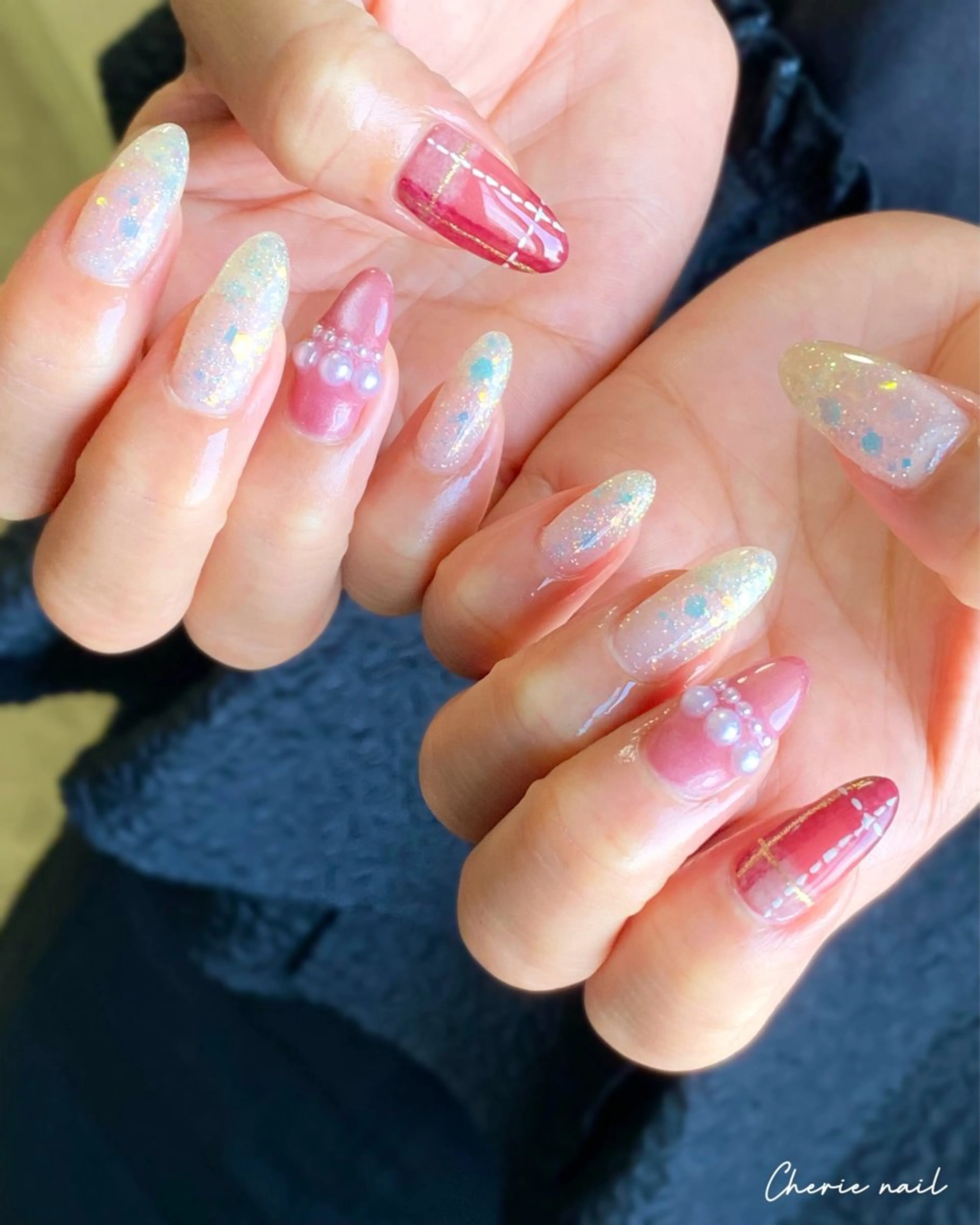 ネイル ジェルネイル ラメ(グリッター) マグネットネイル ハンドネイル Cherienail yunaのネイルデザイン