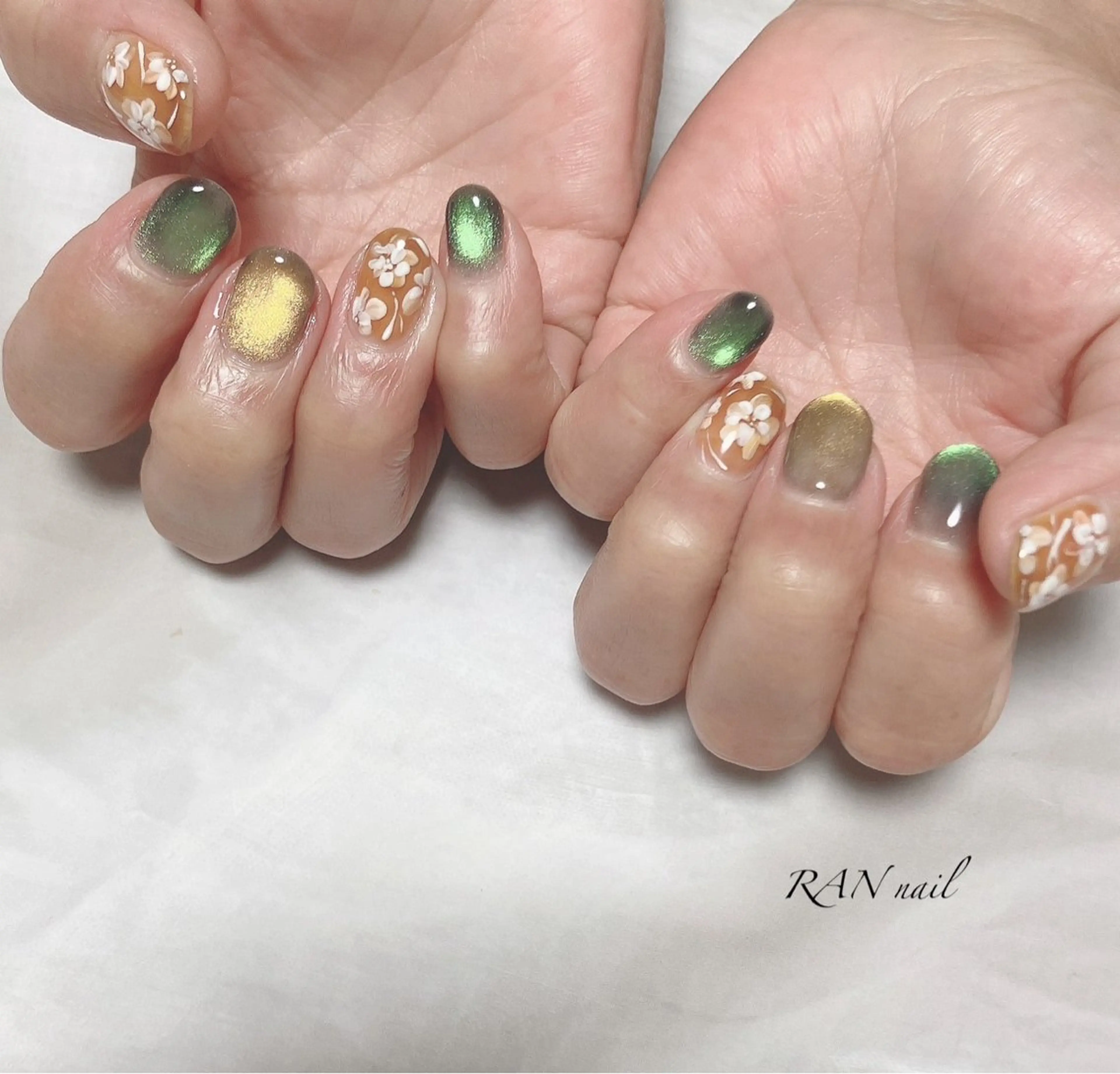 ネイル べっ甲ネイル ブルー フラワーネイル マグネットネイル ニュアンスネイル ハンドネイル フットネイル RAN nail 〜ランネイル〜所属・RAN nailのネイルデザイン